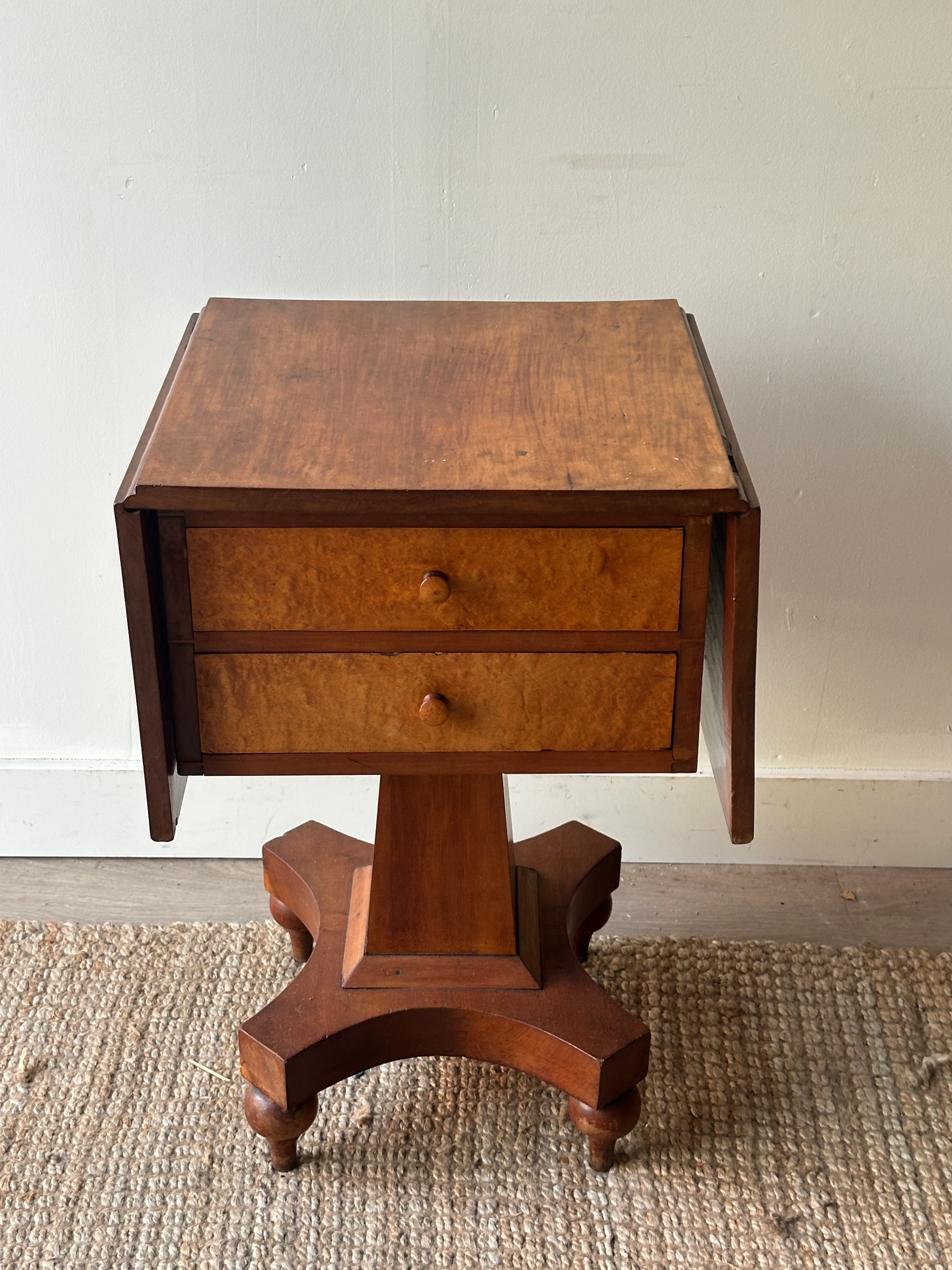 19th c. cherry and Birds Eye maple drop leaf stand - Image 7