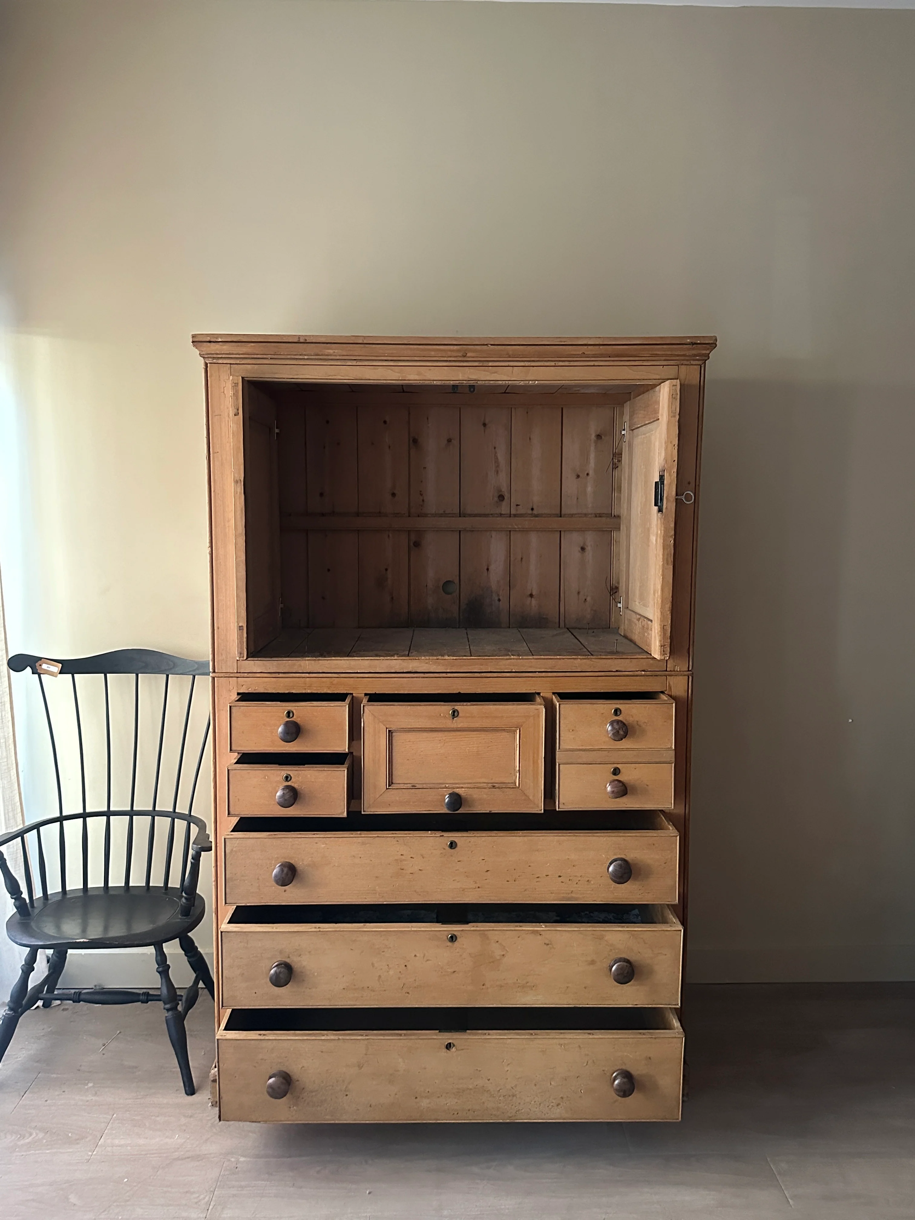 19th c. pine cabinet with updated sliding door mechanism. - Image 5