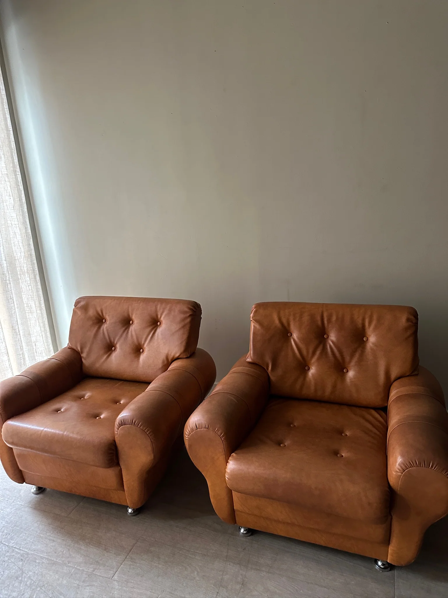 2 brown vinyl club chairs. Sold individually. - Image 2