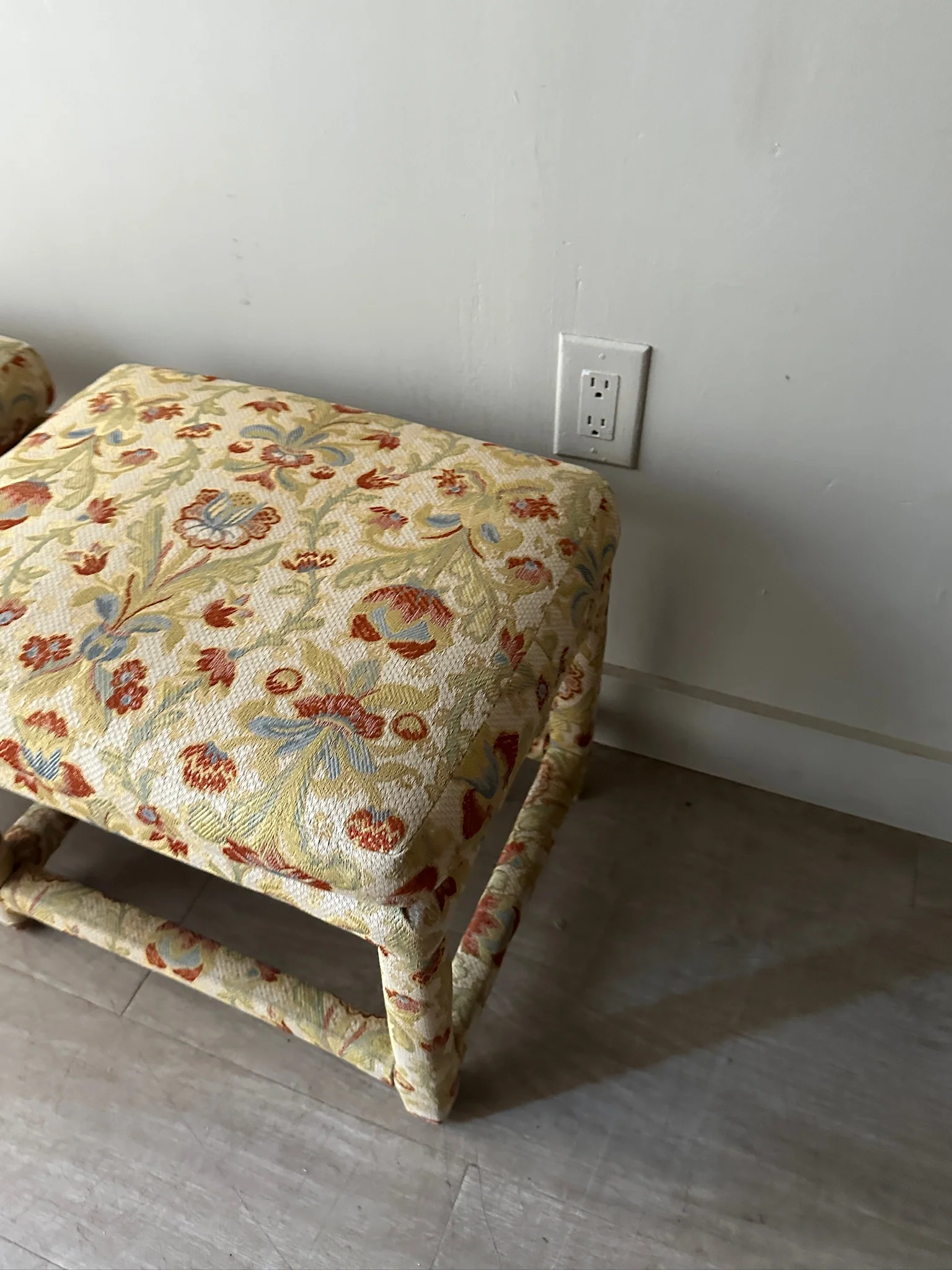 2 Milo Baughman floral upholstered stools or ottomans. Sold individually. - Image 5