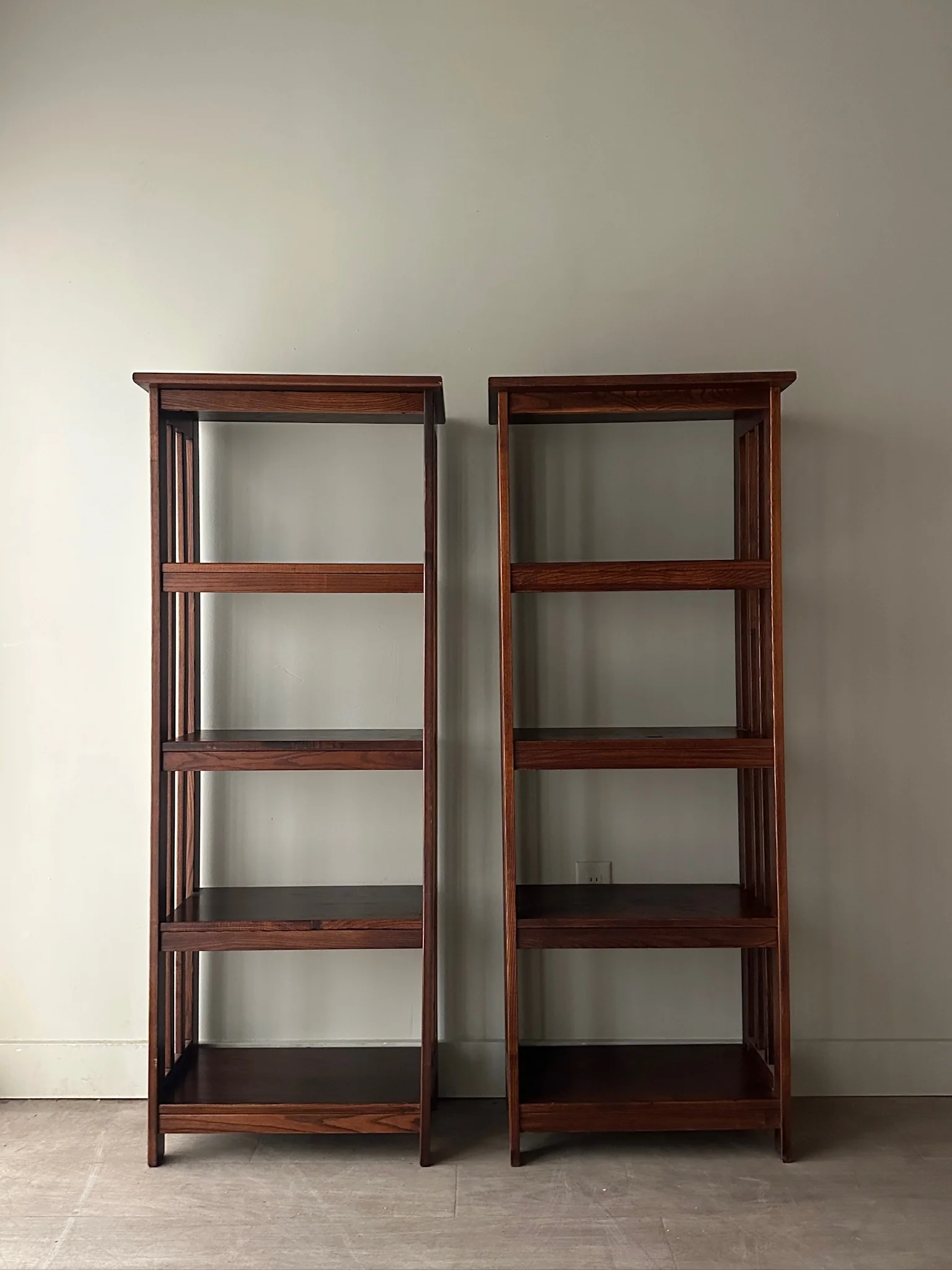 2 Mission Oak Shelves. Sold individually.