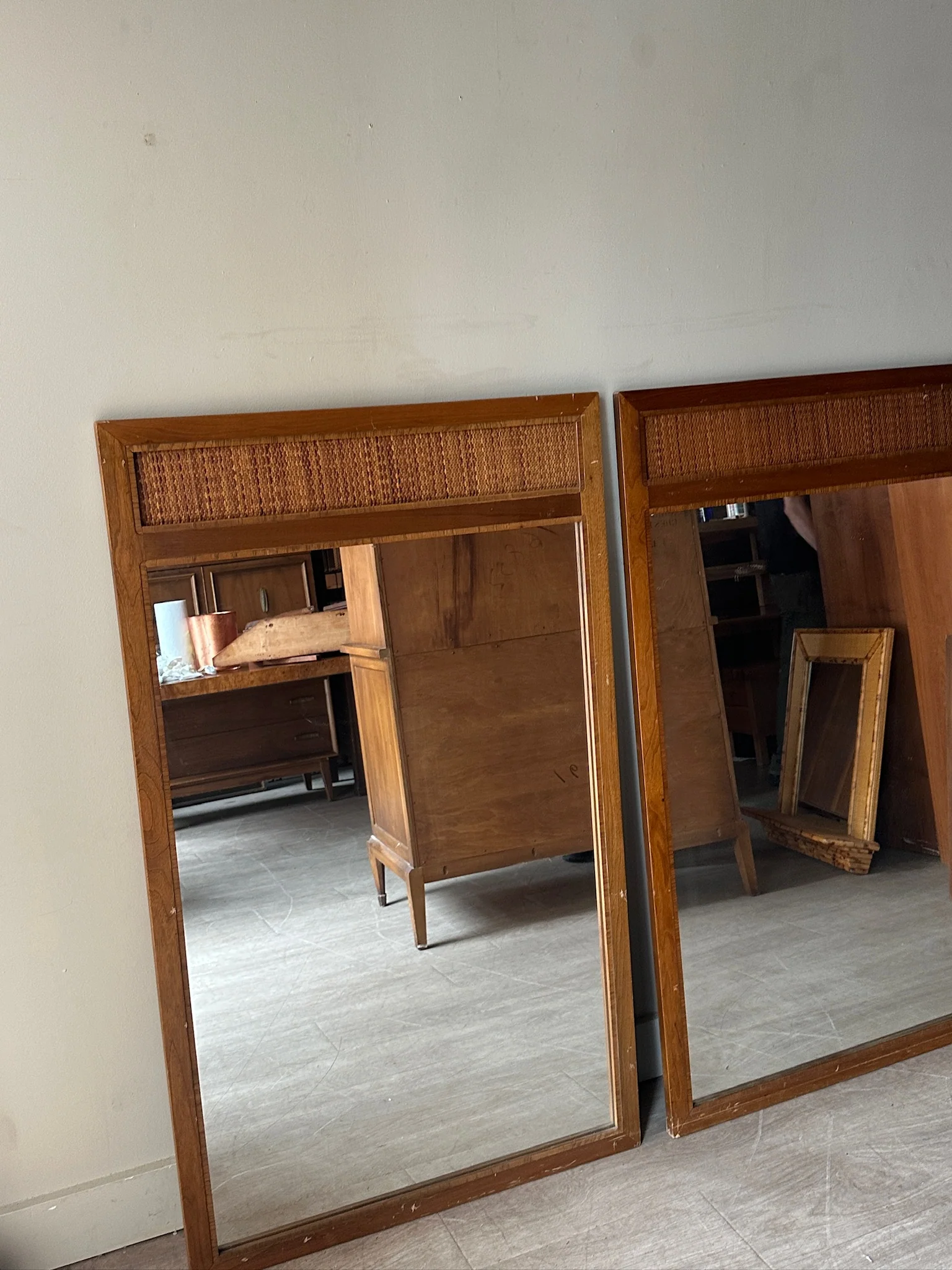 2 walnut and cane mirrors. Sold individually. - Image 4