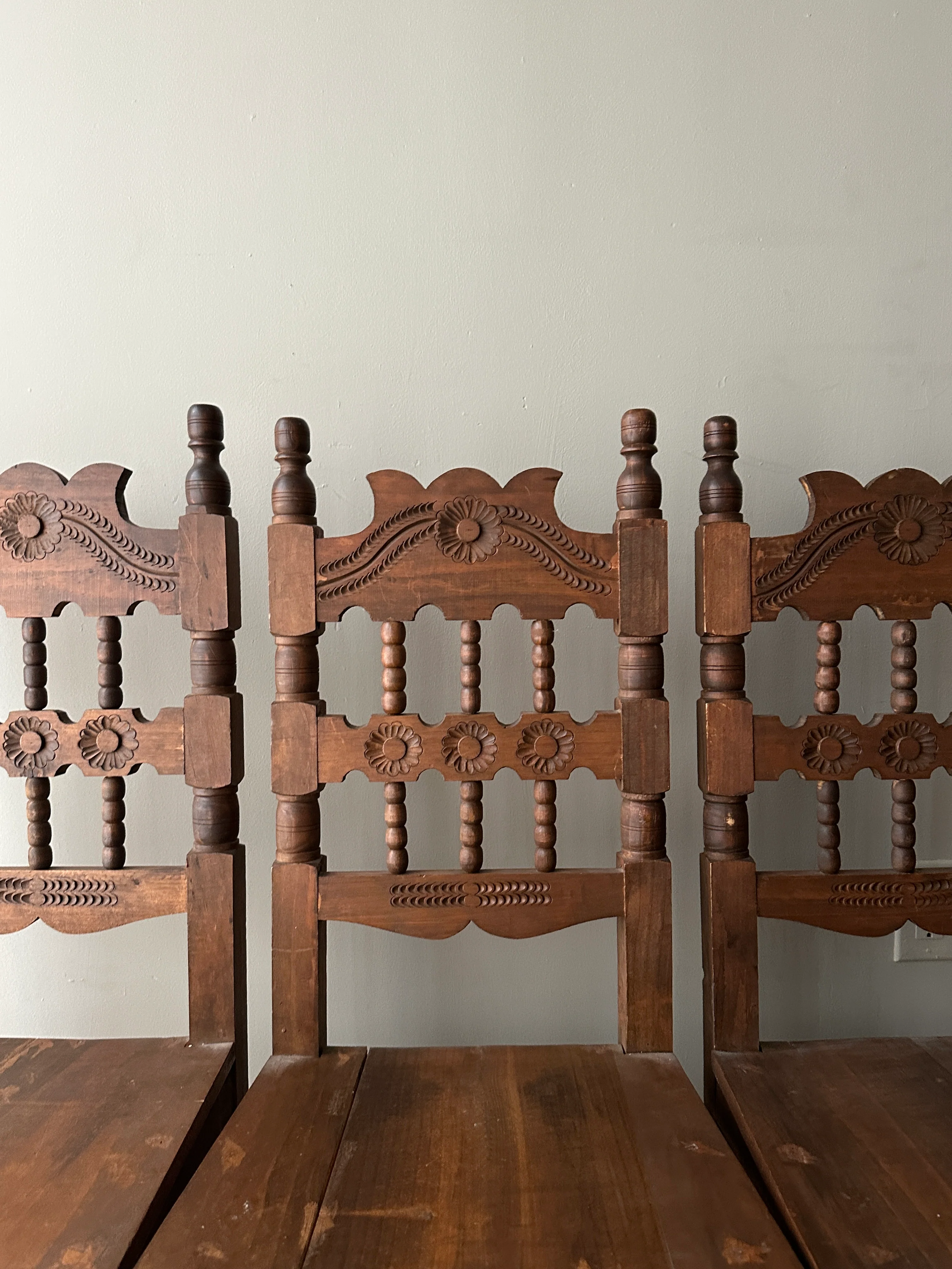 4 hand carved dining chairs. Sets of 2. - Image 2