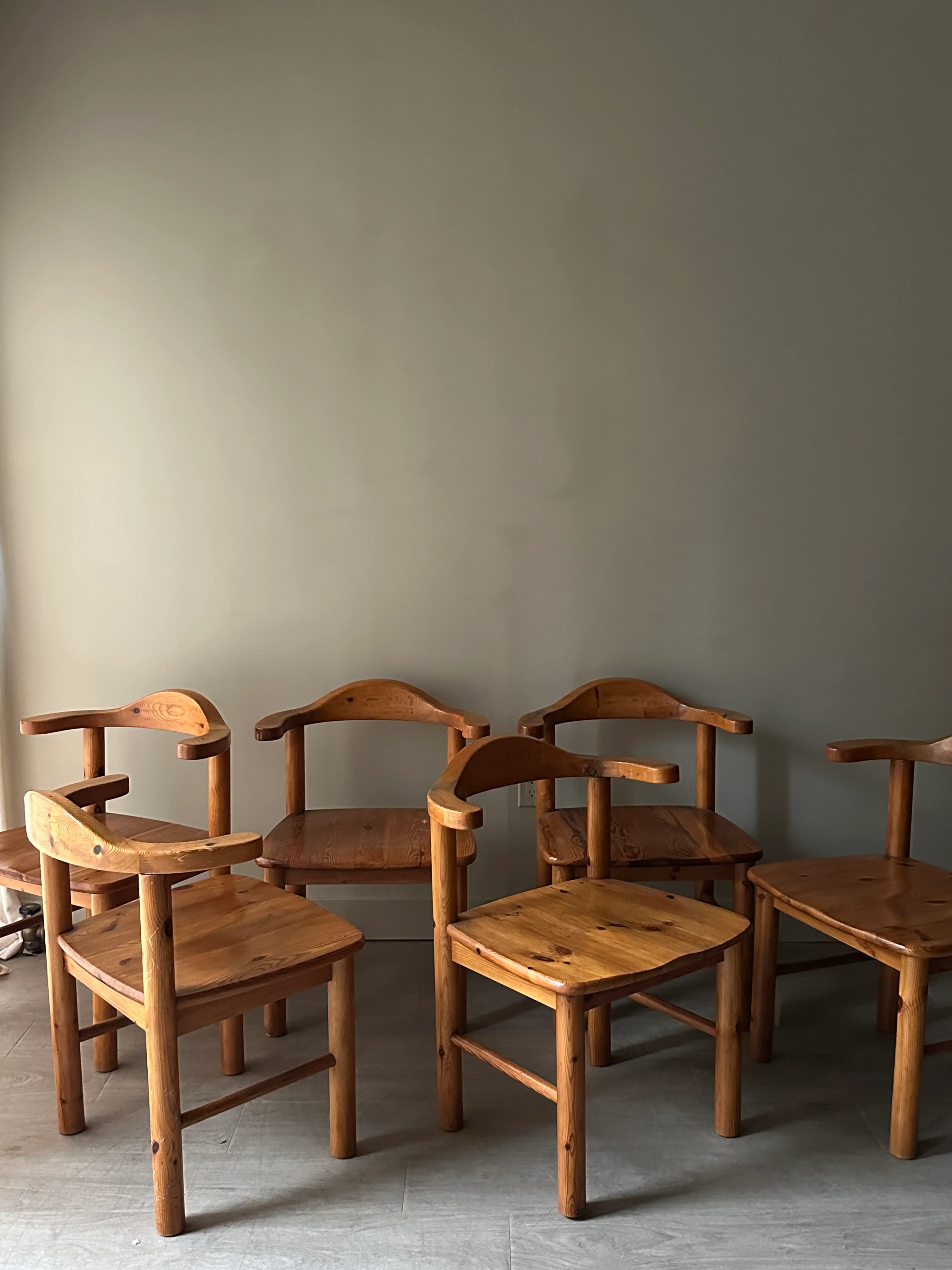 6 Rainer Daumiller pine chairs. (Sets of 2)