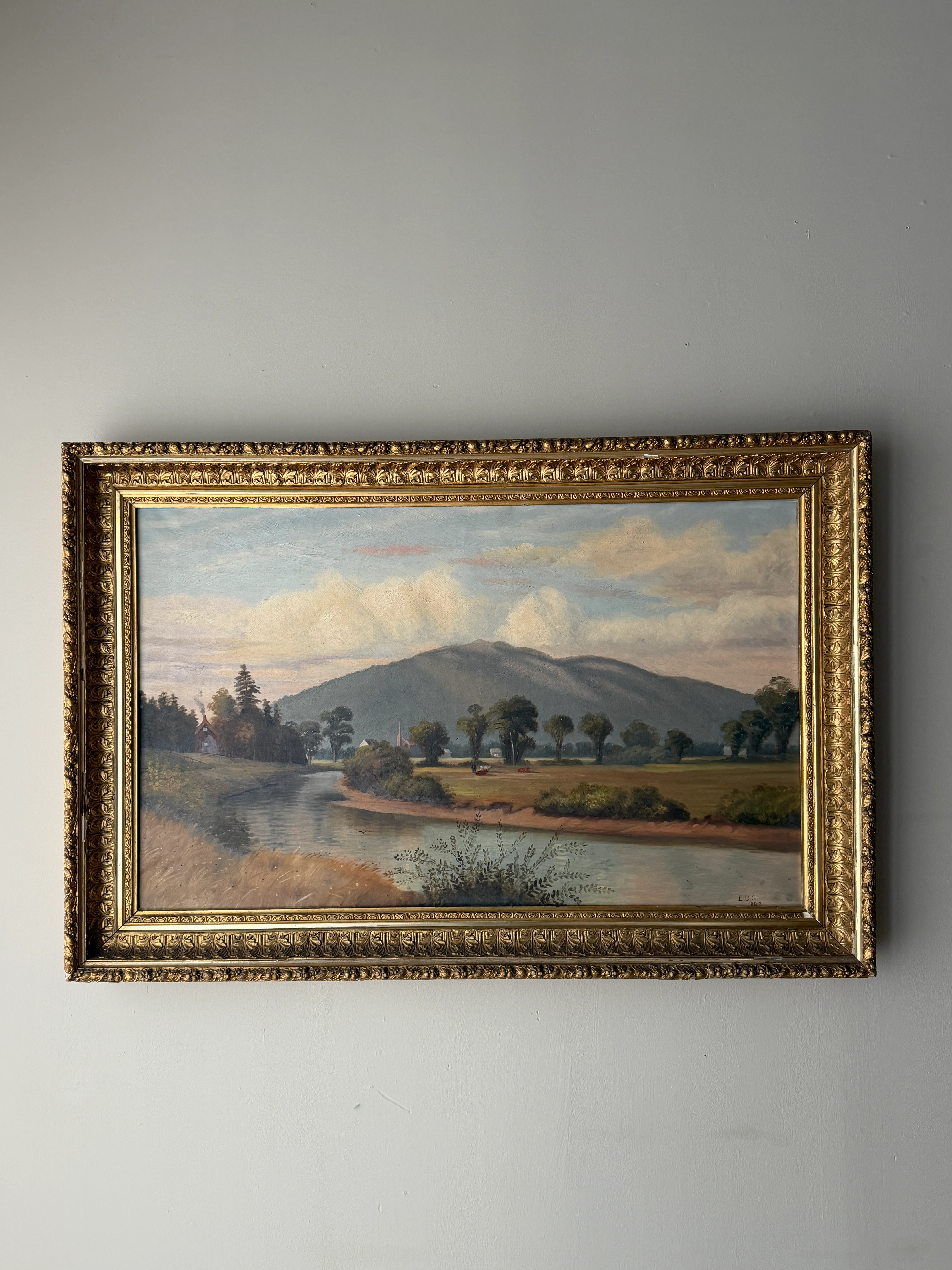 American Hudson River School landscape. Signed 1889