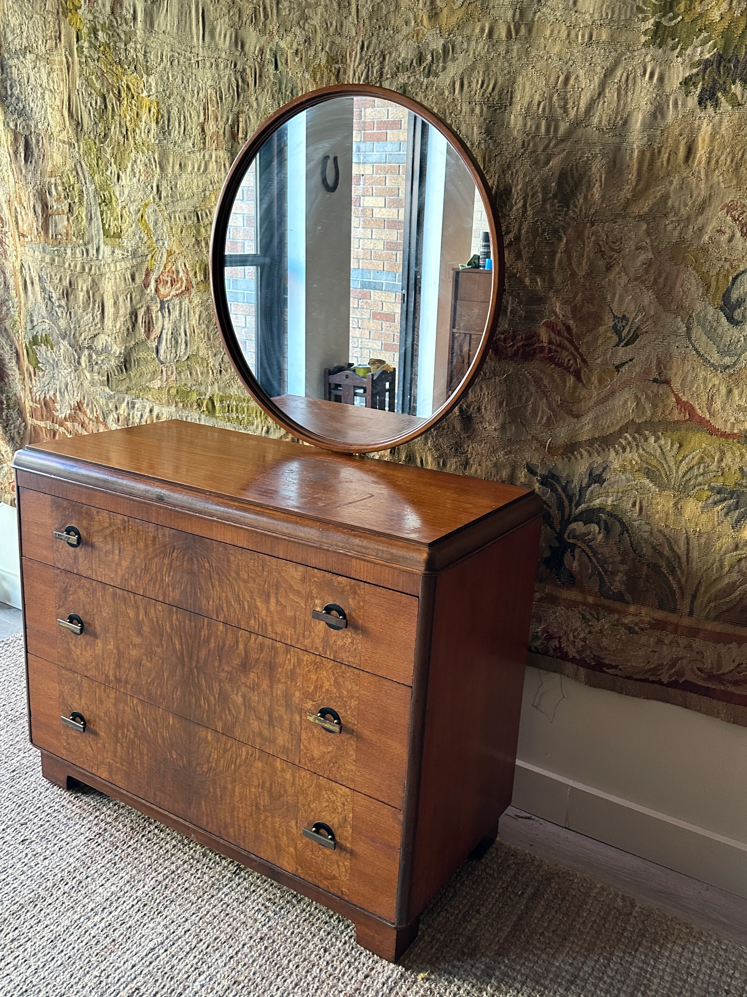 Art Deco walnut dresser with mirror - Image 3