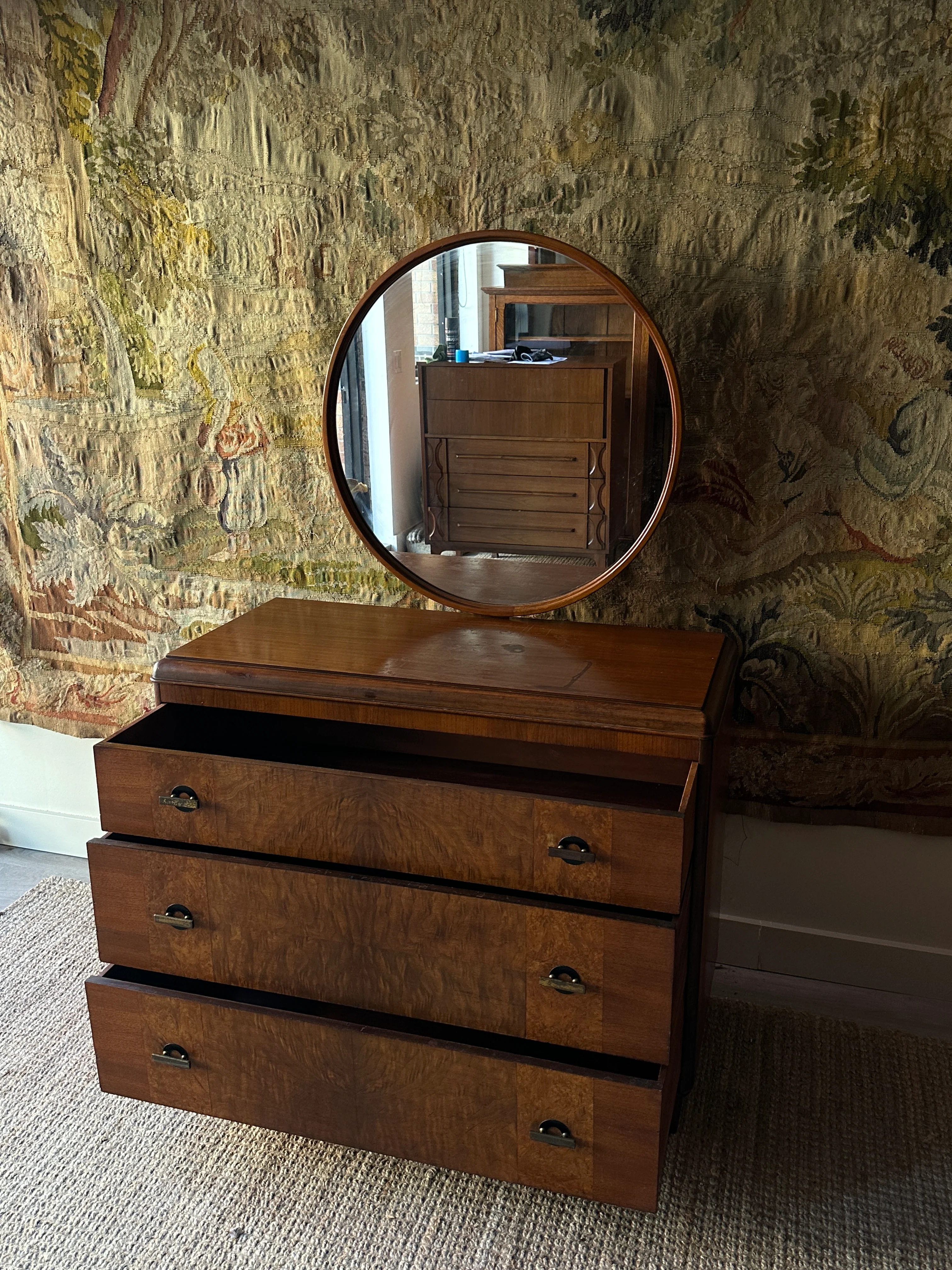 Art Deco walnut dresser with mirror - Image 7
