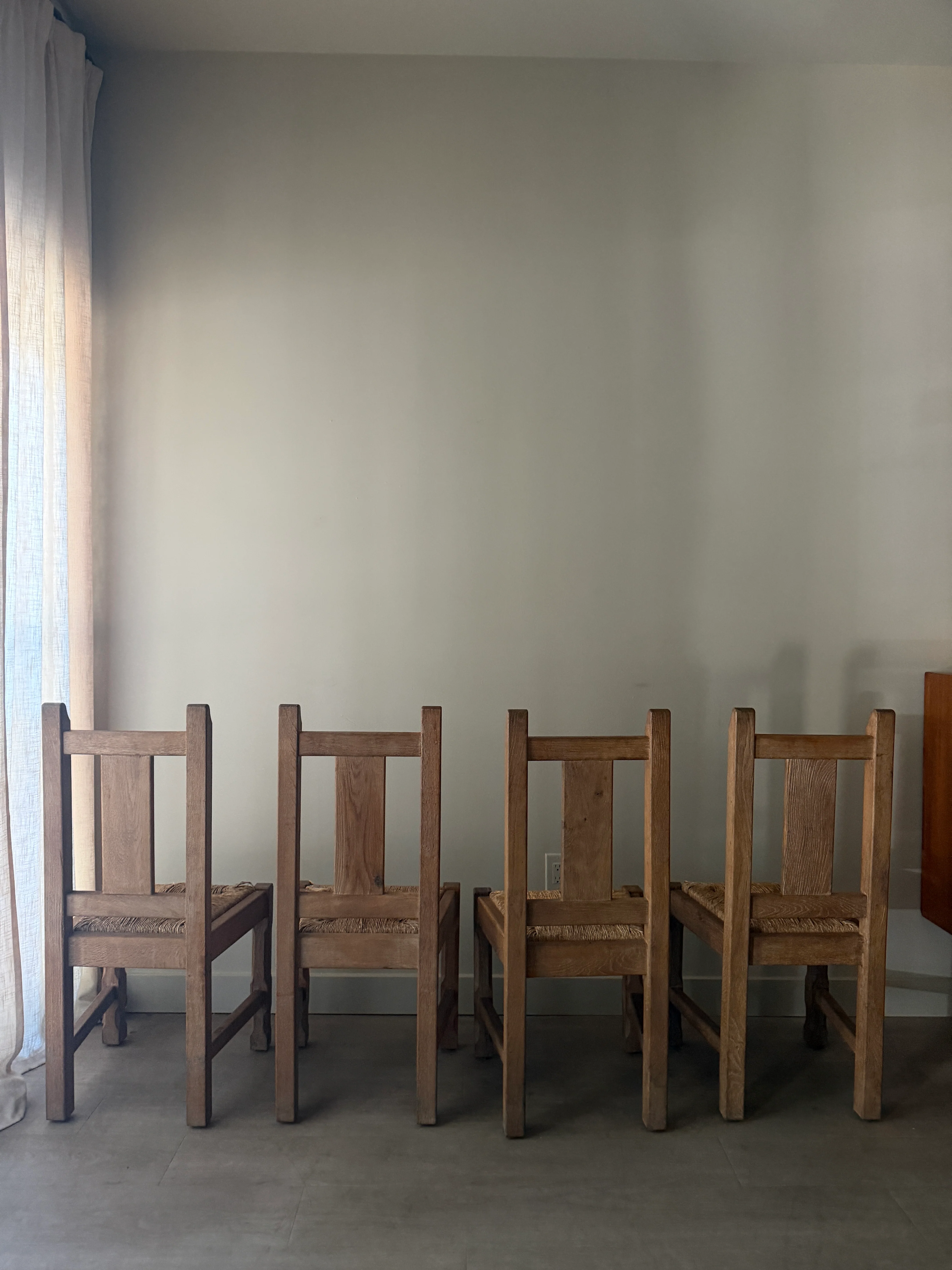 Belgian De Puydt oak & rush dining chairs. Sold as a set of 4. - Image 5