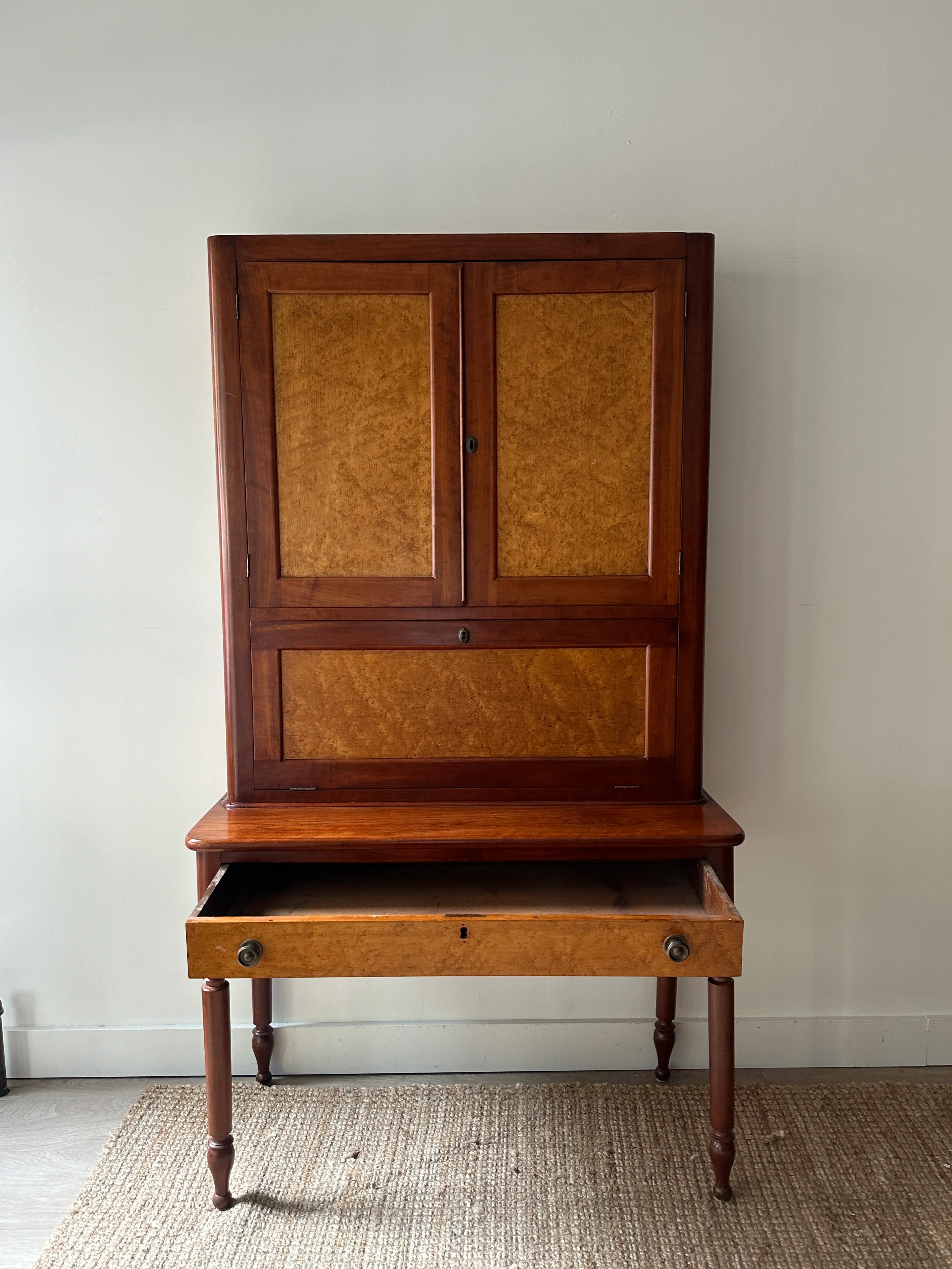 Birdseye maple secretary hutch c. 1840 - Image 6