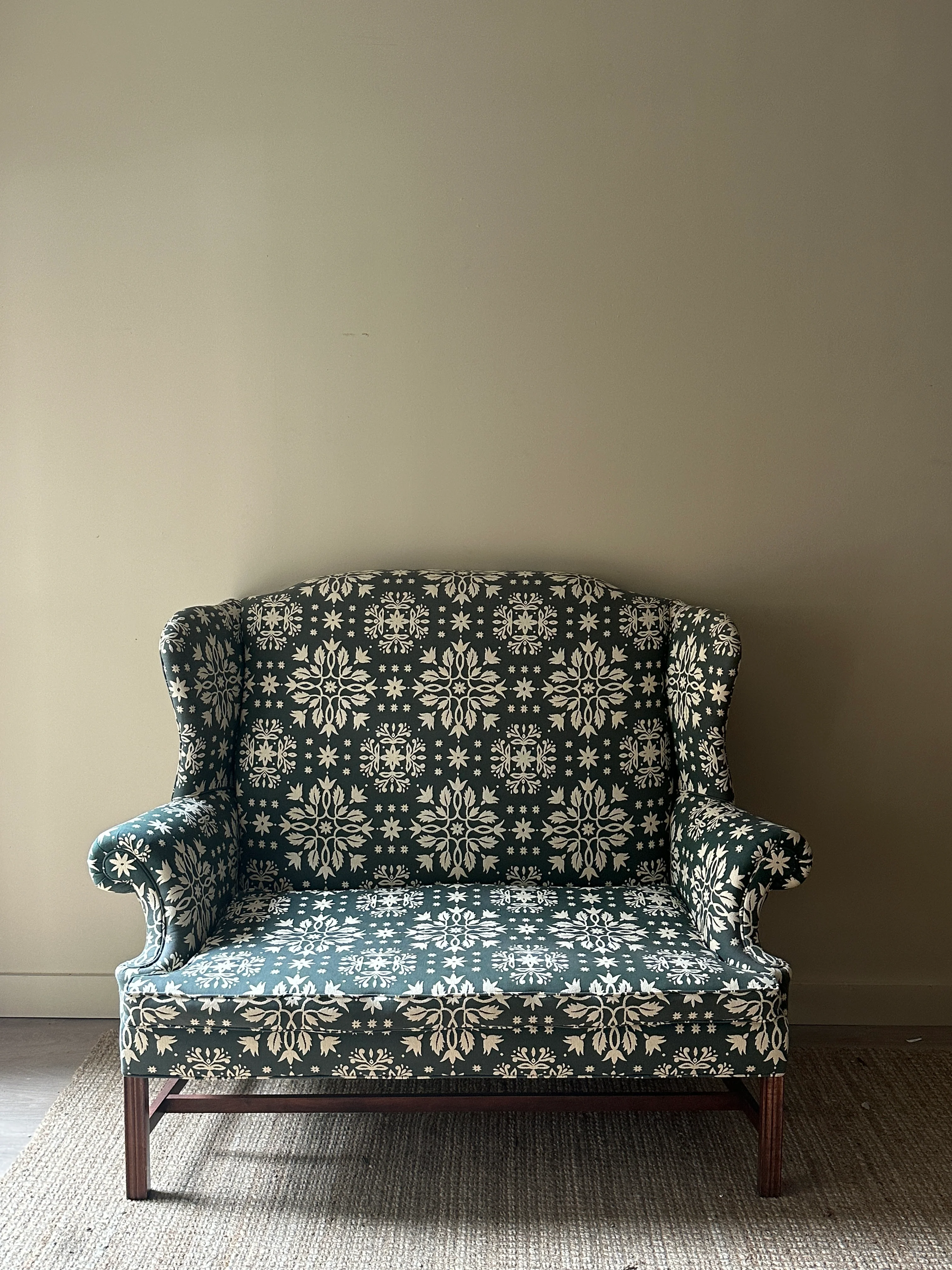 Blue and white floral settee