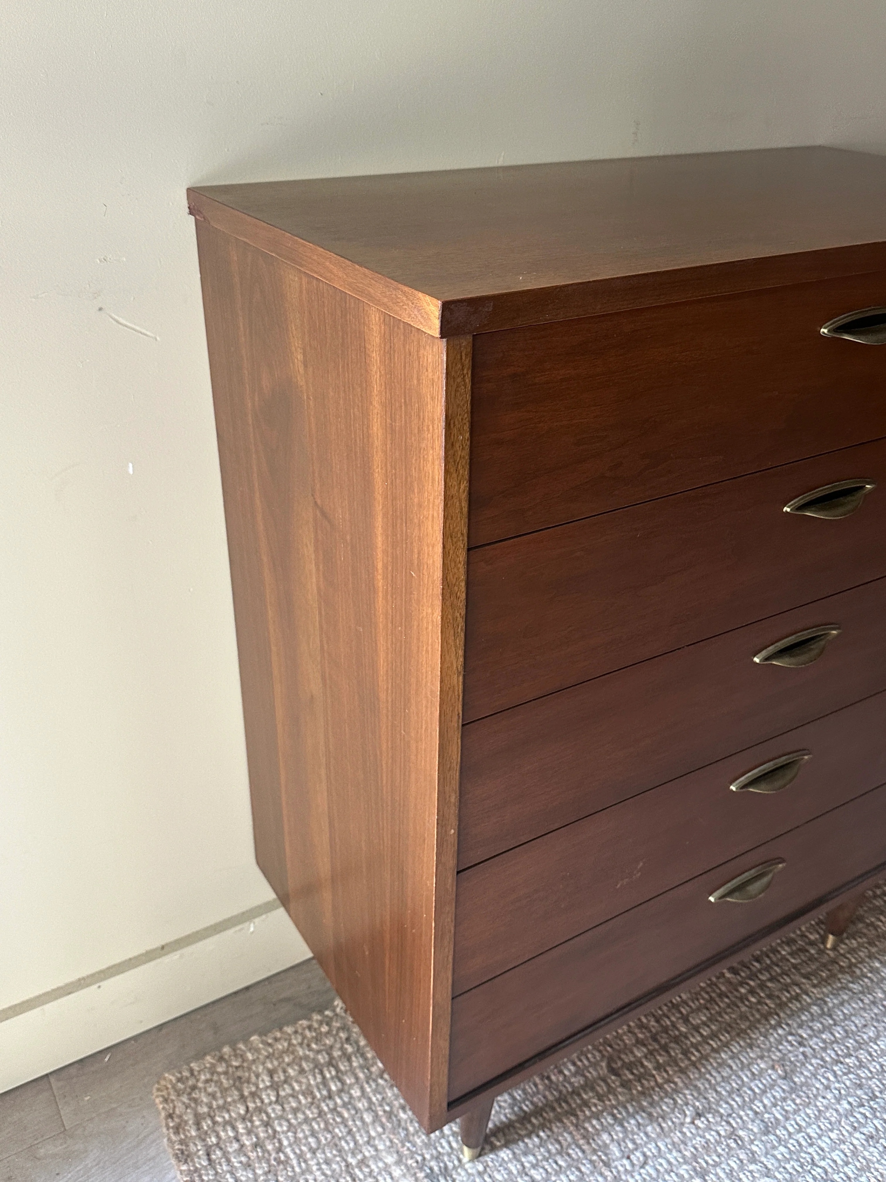 Brass handled walnut tallboy - Image 2