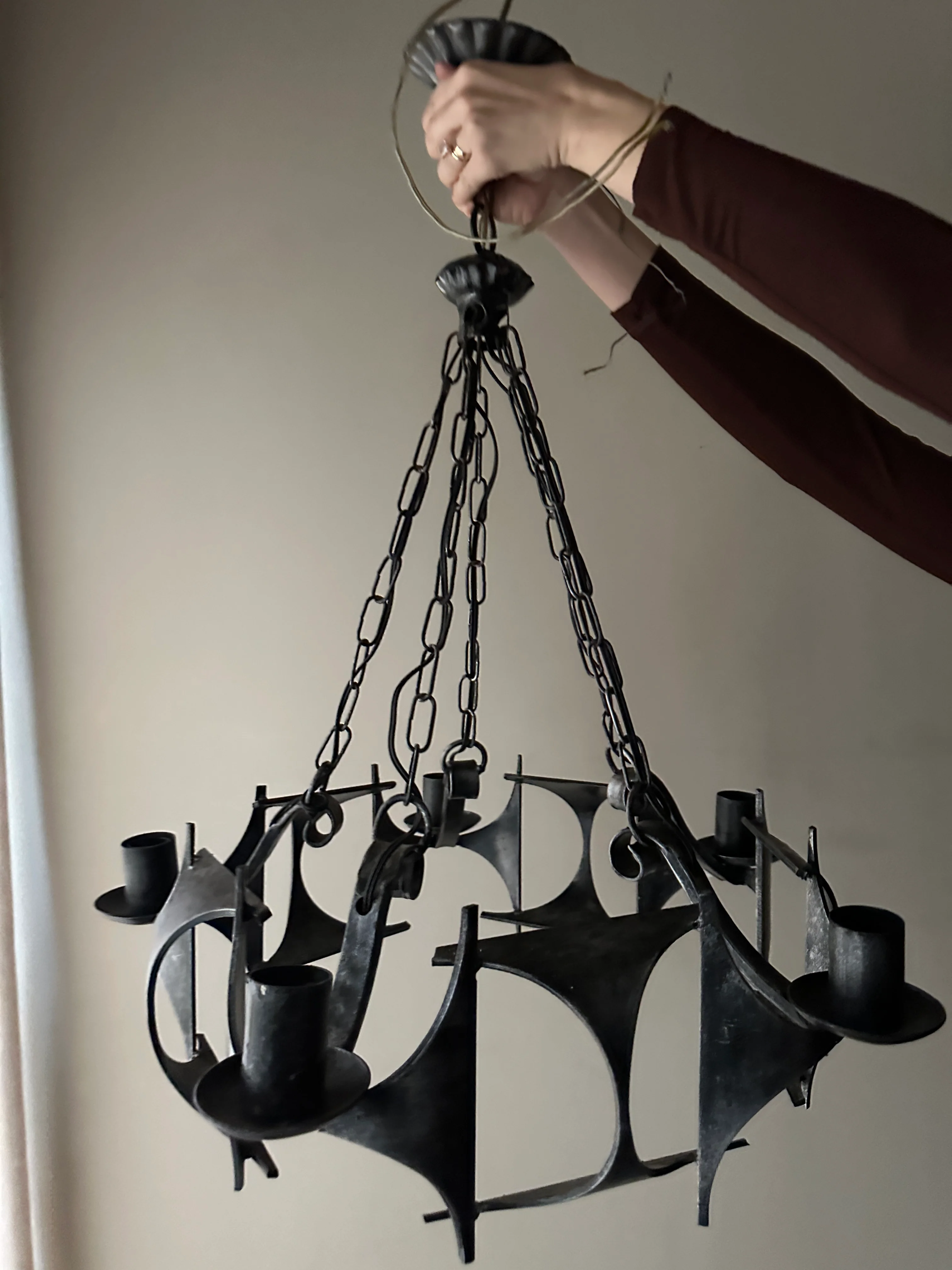 Brutalist wrought iron chandelier - Image 3