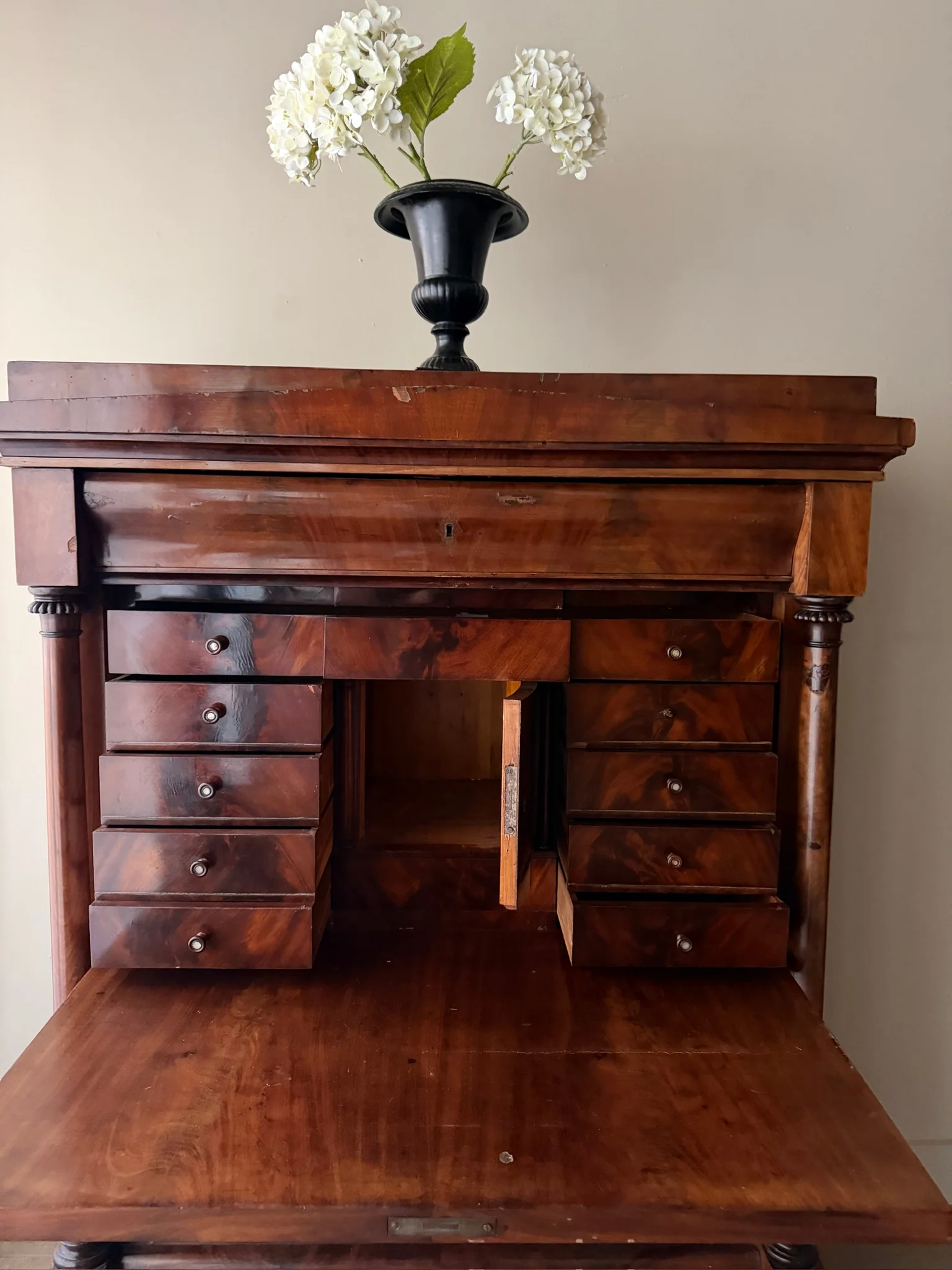 Burl mahogany secretary chest - Image 6