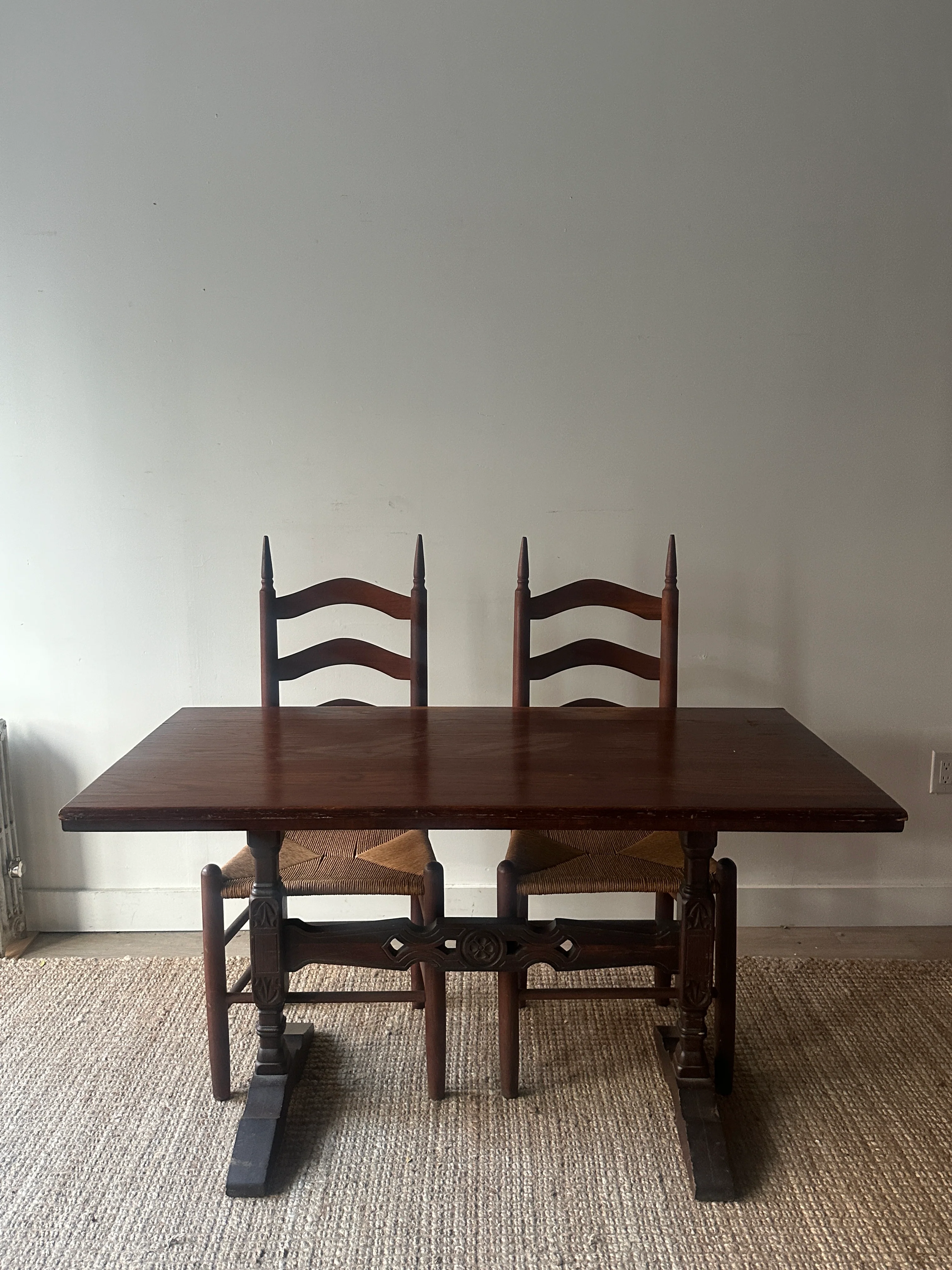 Carved oak trestle table
