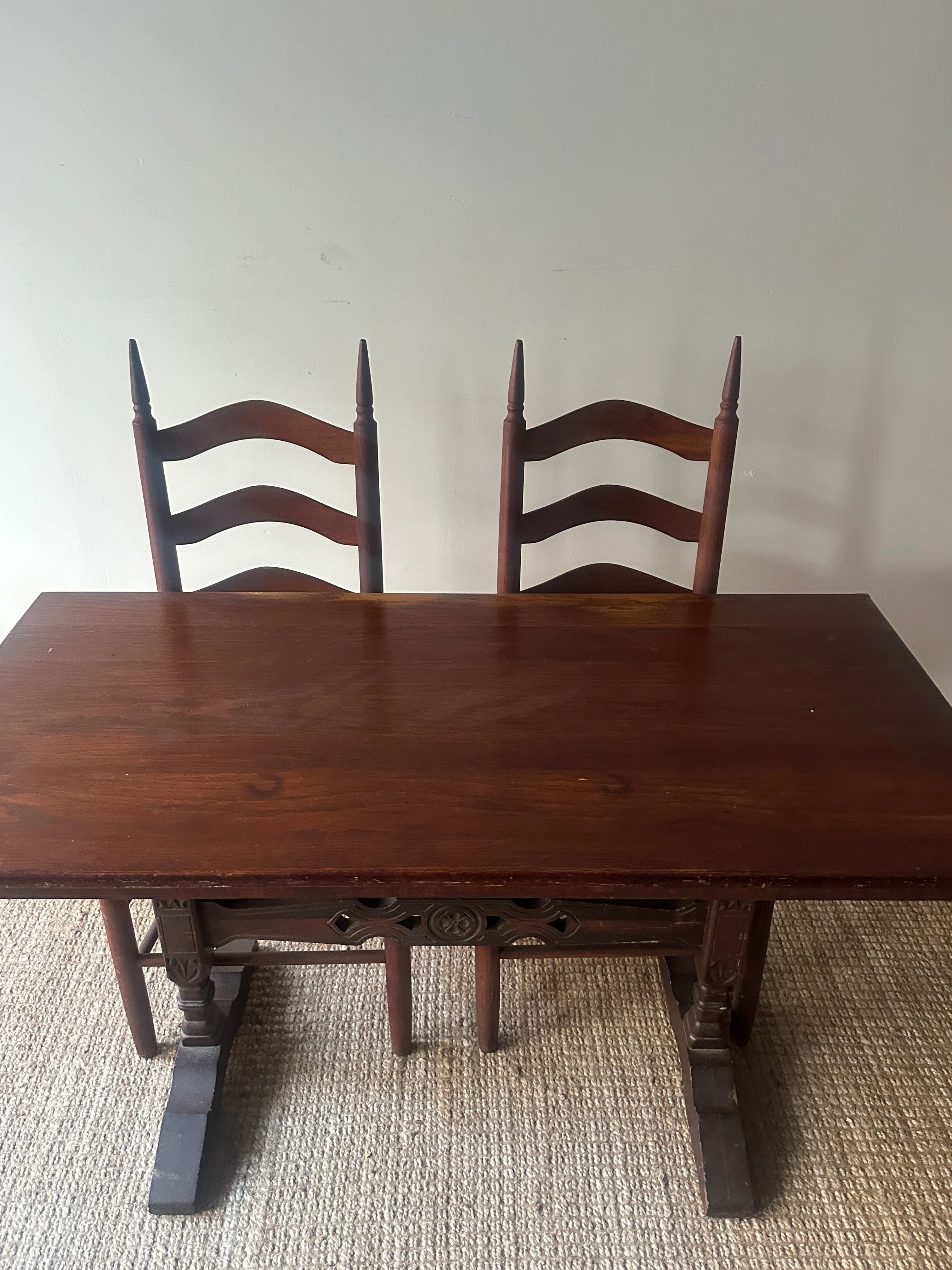 Carved oak trestle table - Image 6