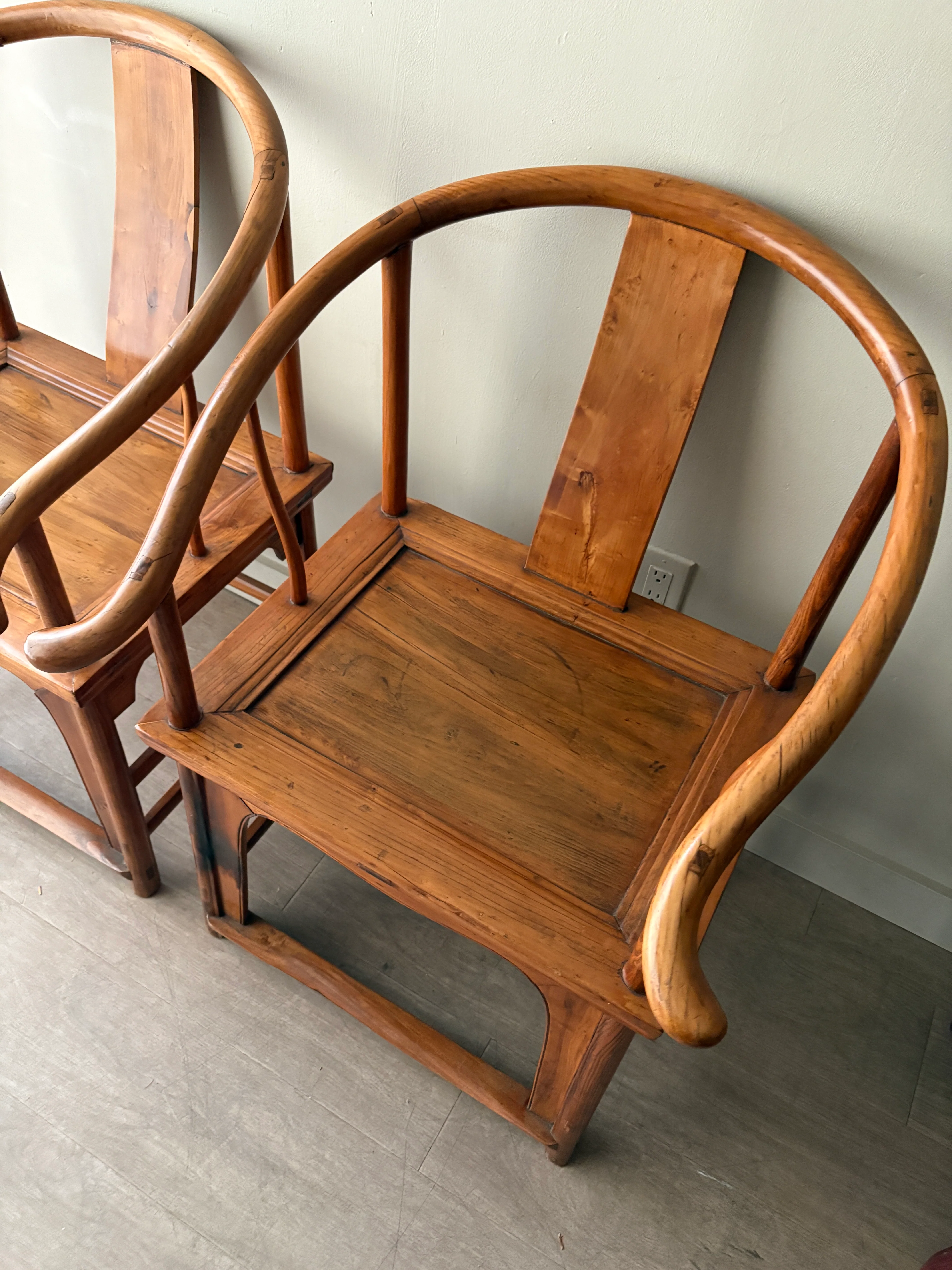 Chinese elmwood yoke back armchairs. Sold individually - Image 3
