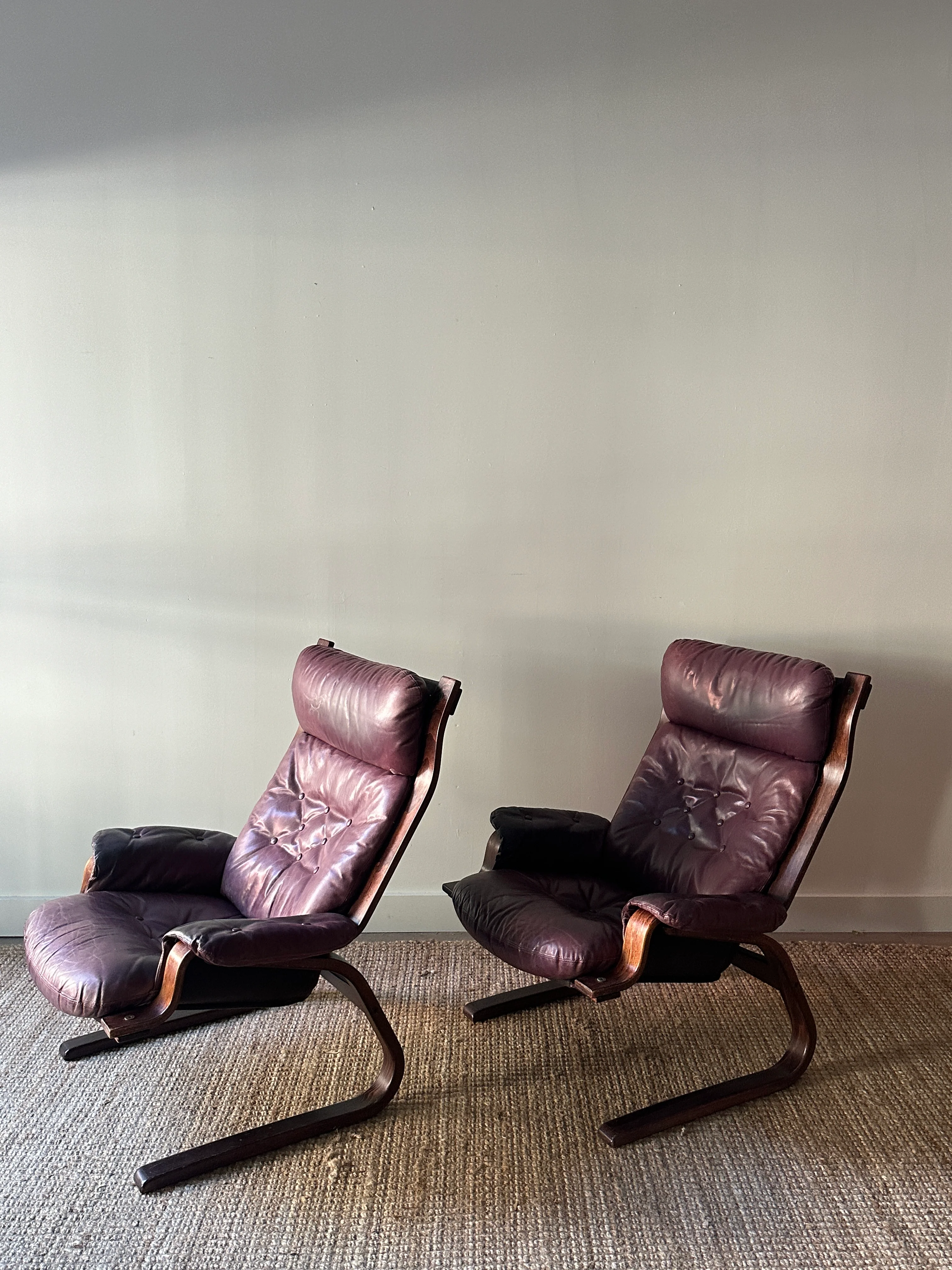 Danish bentwood leather lounge chairs. Sold individually. - Image 3