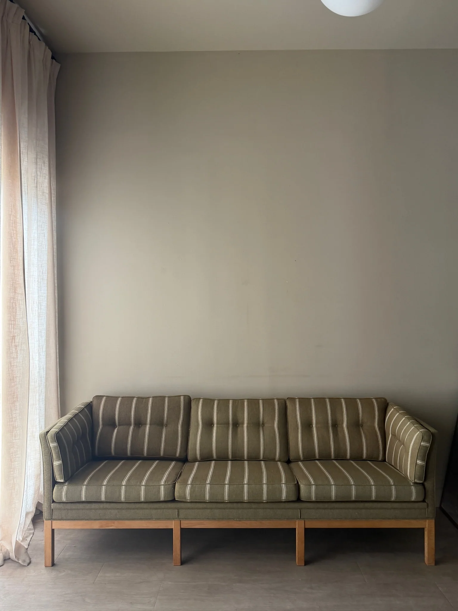 Danish green striped wool & oak sofa - Image 2