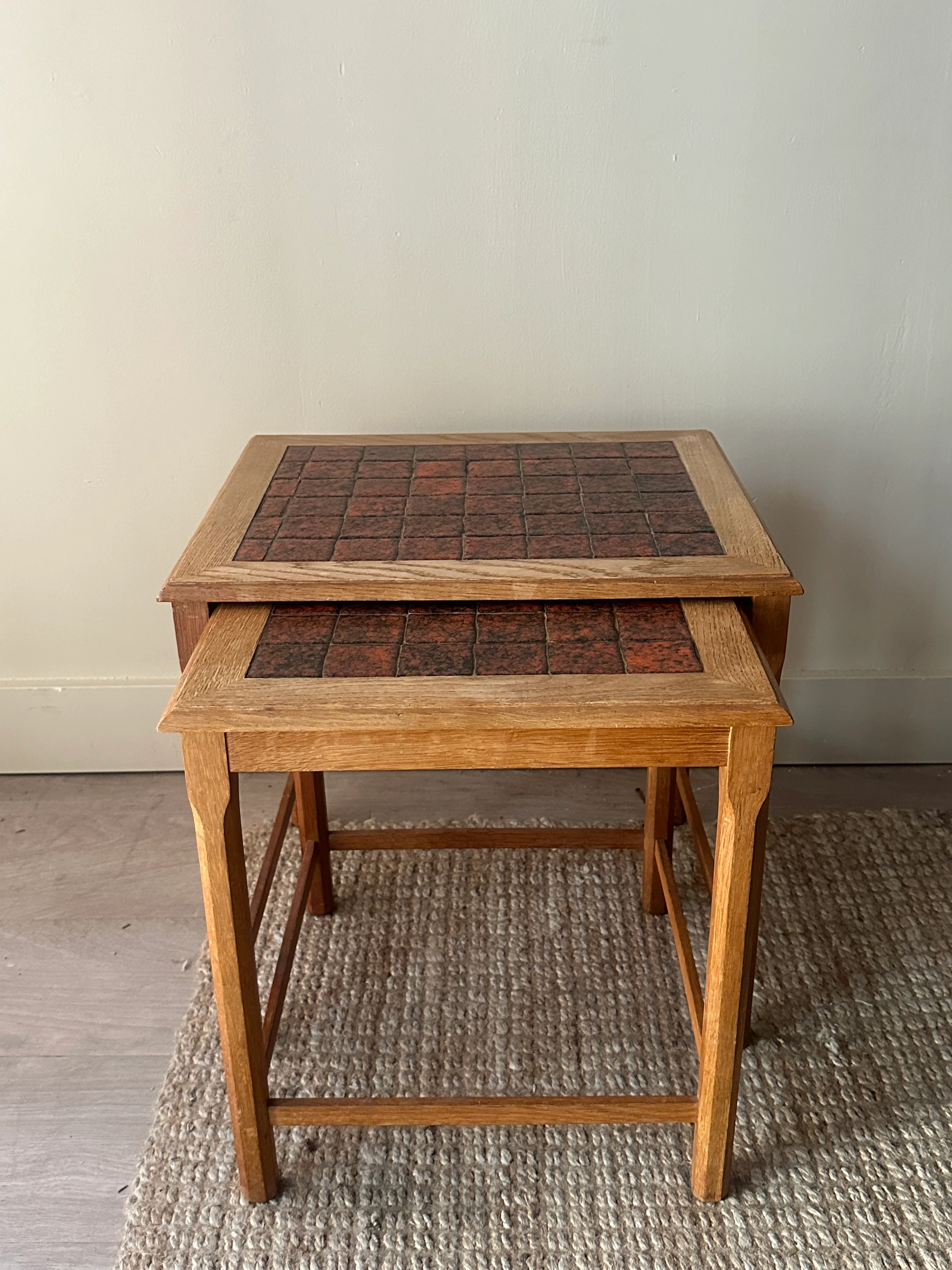 Danish oak and tile nesting tables