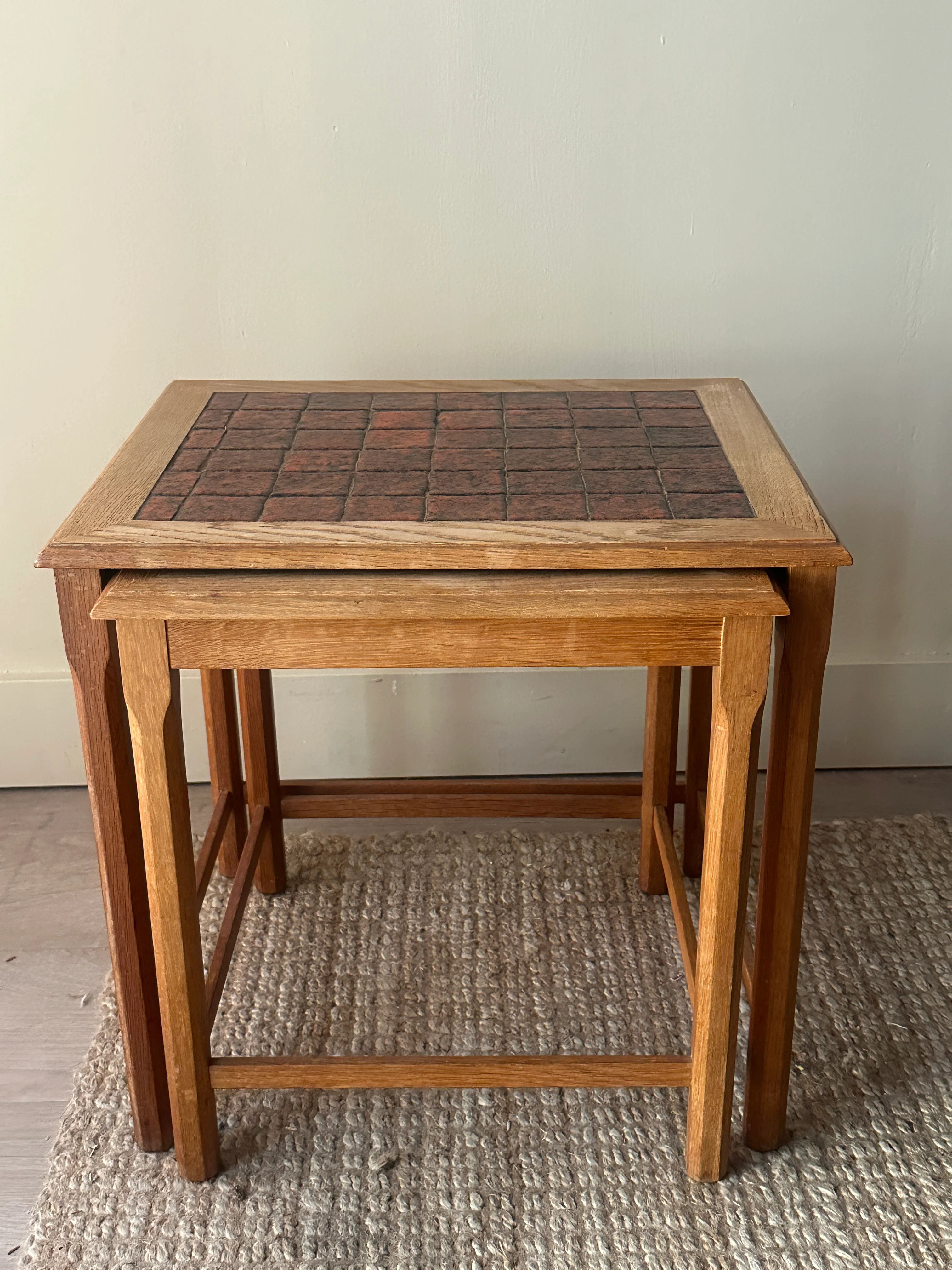 Danish oak and tile nesting tables - Image 5