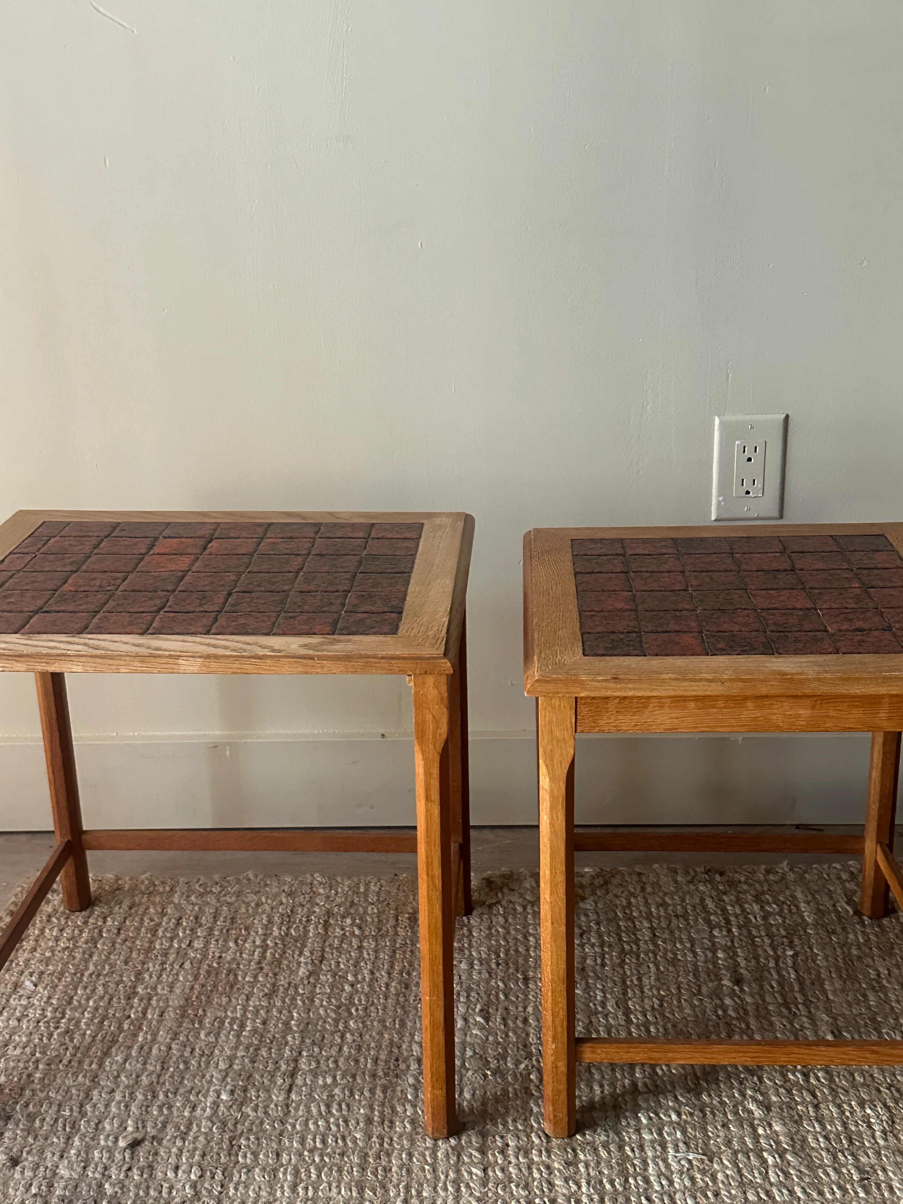Danish oak and tile nesting tables - Image 6
