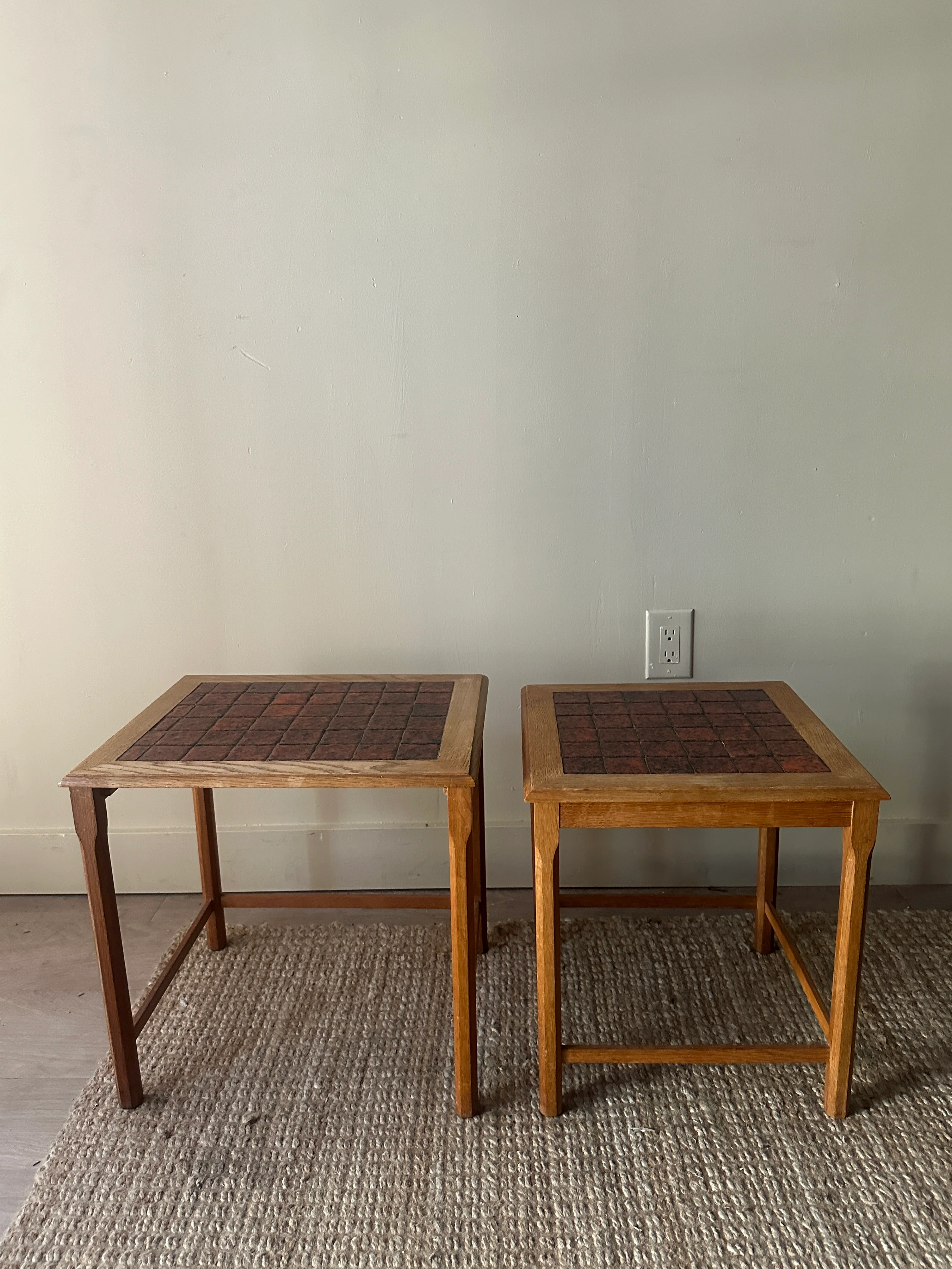 Danish oak and tile nesting tables - Image 7