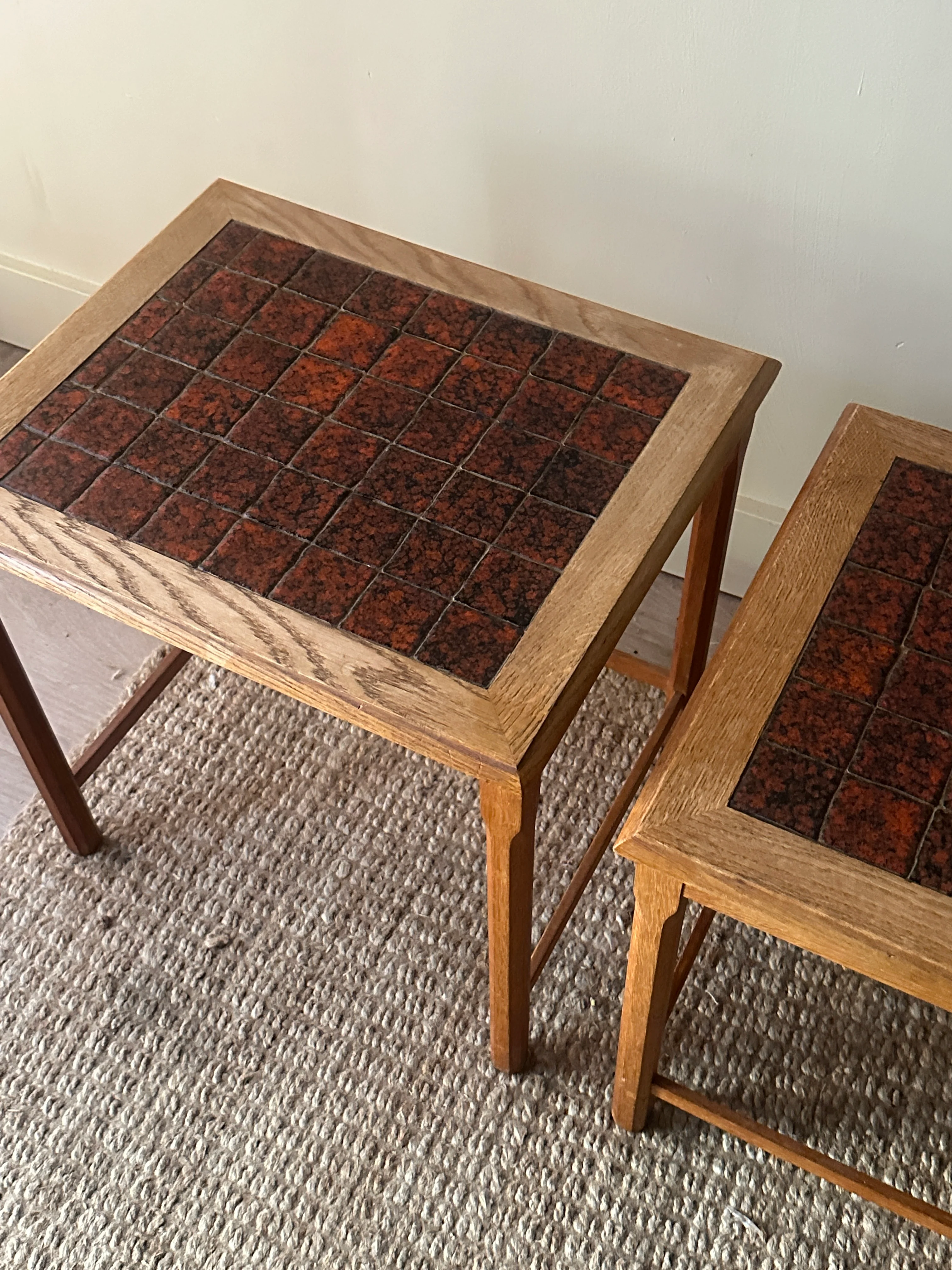 Danish oak and tile nesting tables - Image 8