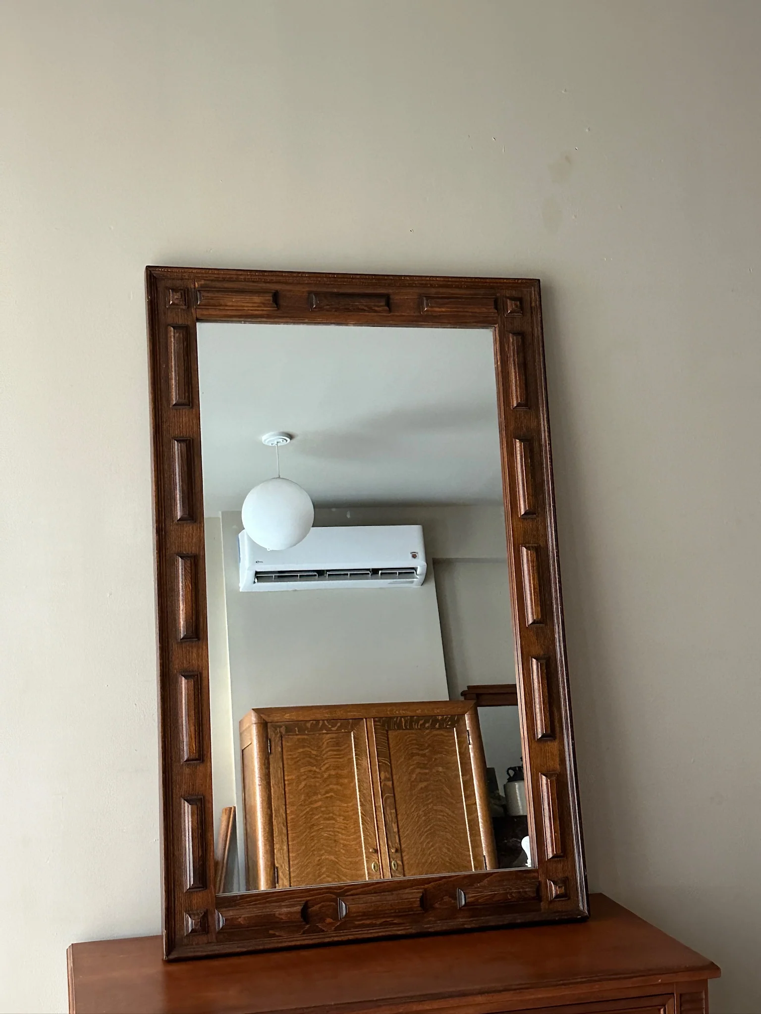 Danish carved oak mirror - Image 3