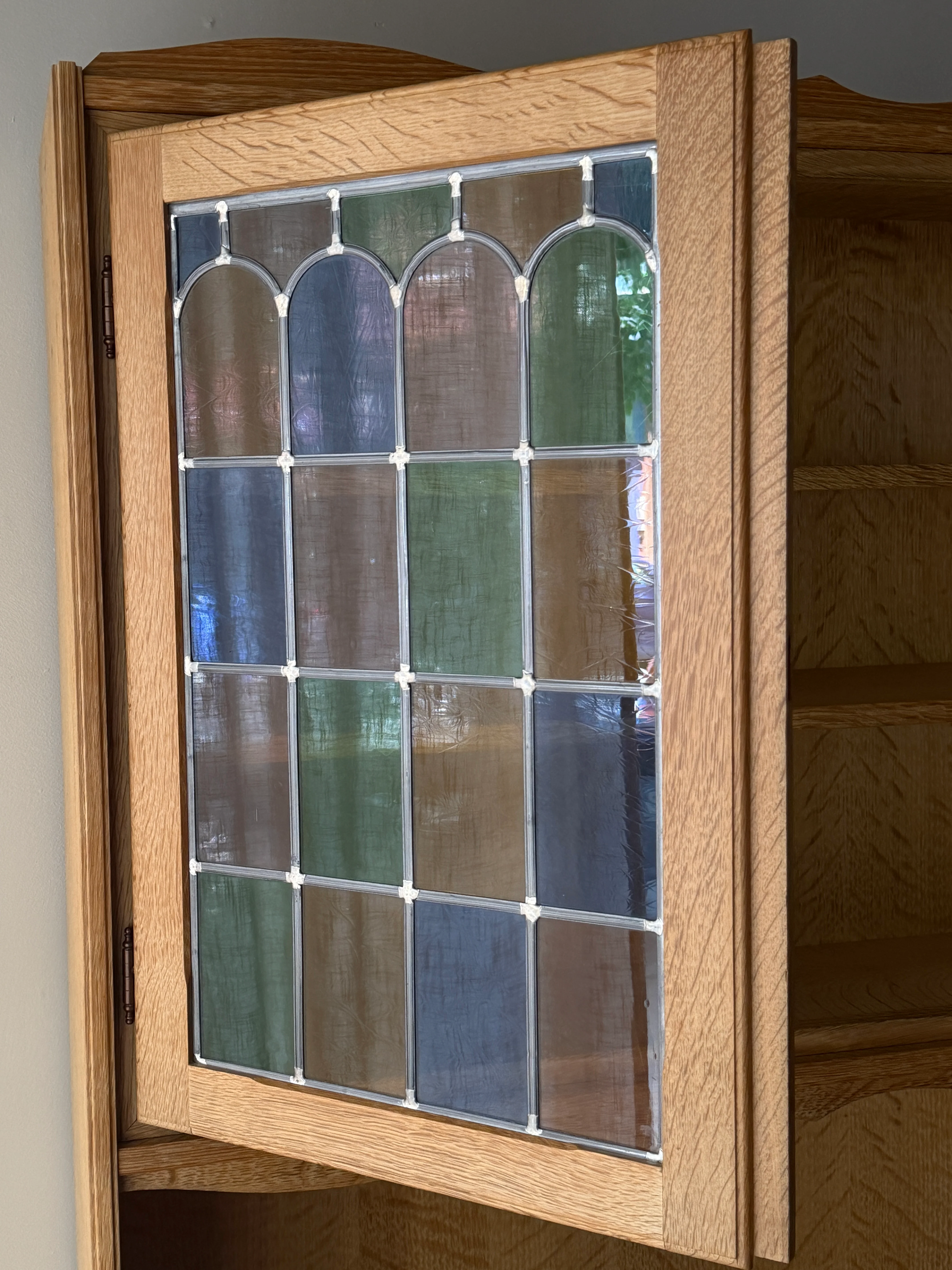 Danish oak & stained glass two piece hutch - Image 6