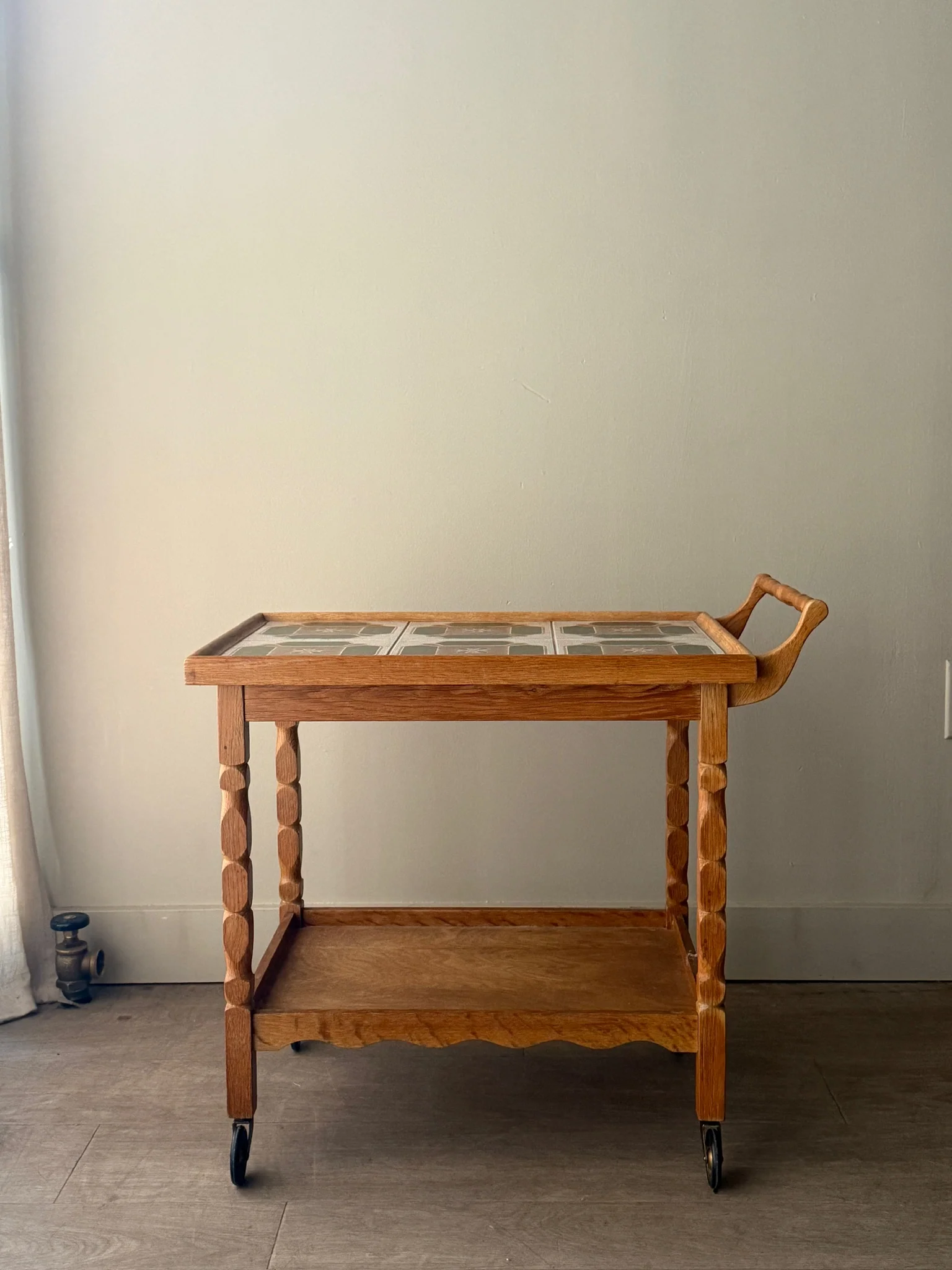 Danish oak & tile bar cart