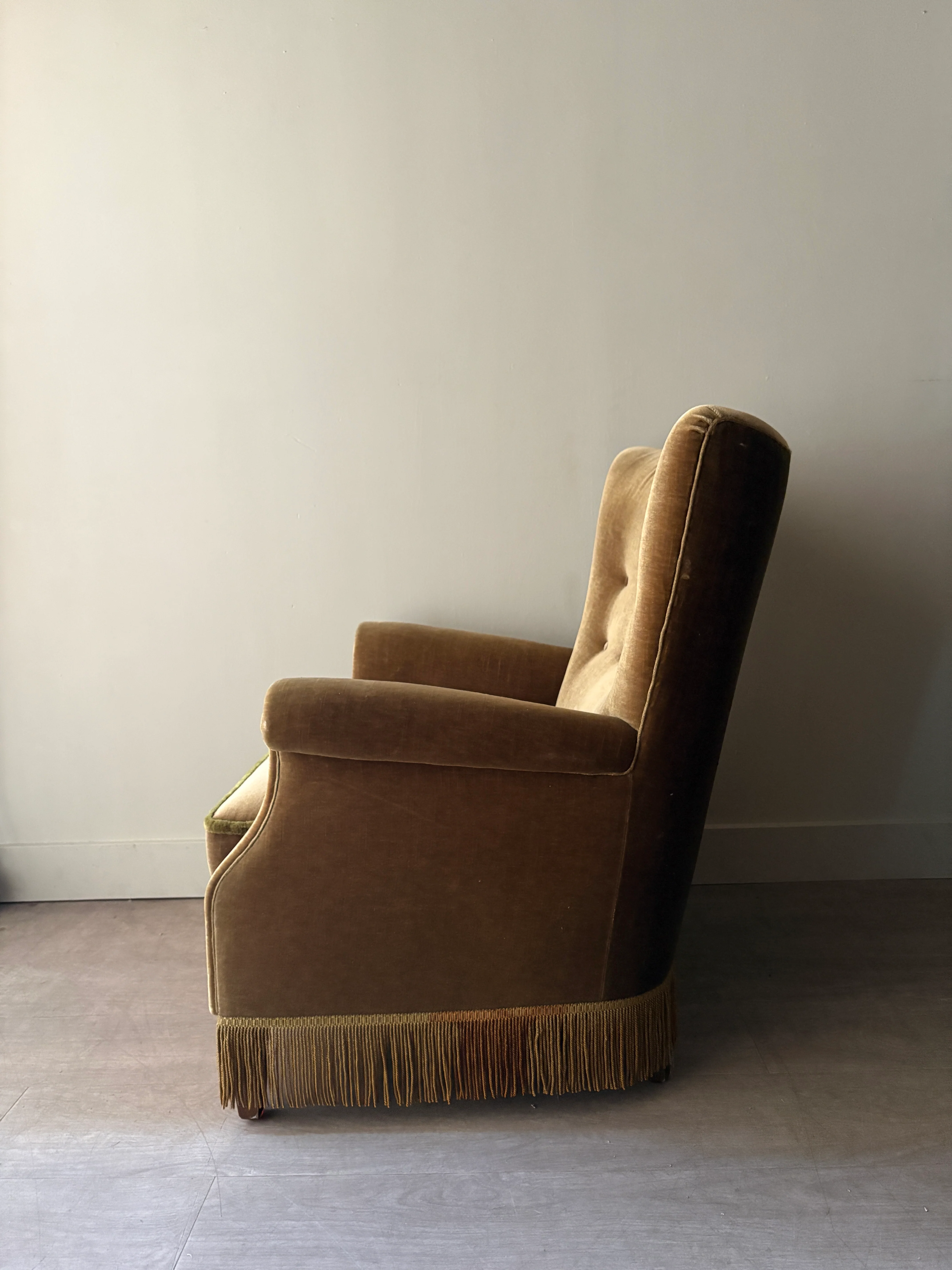 Danish olive mohair lounge chair - Image 3