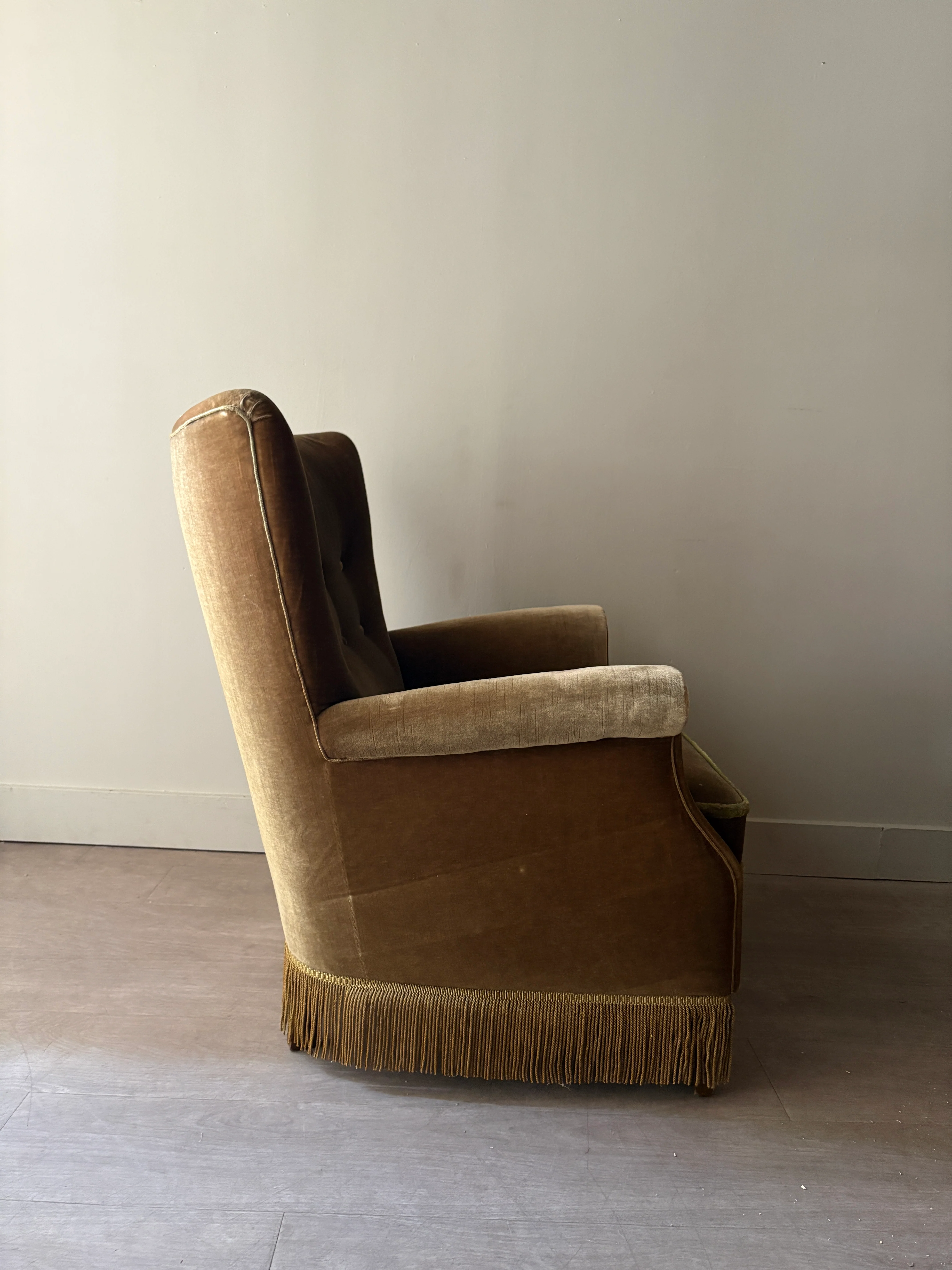 Danish olive mohair lounge chair - Image 5