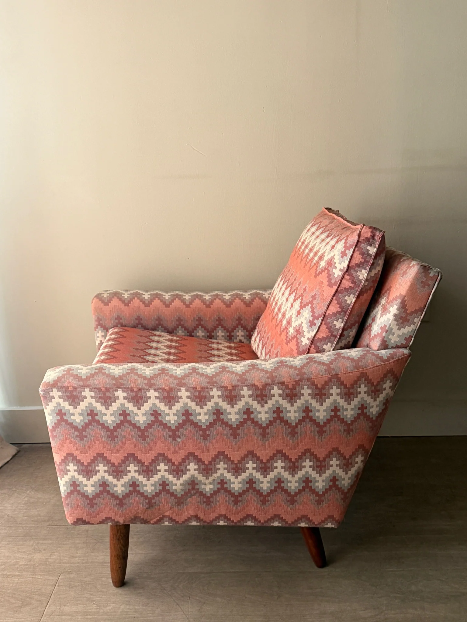 Danish pink patterned lounge chair - Image 4