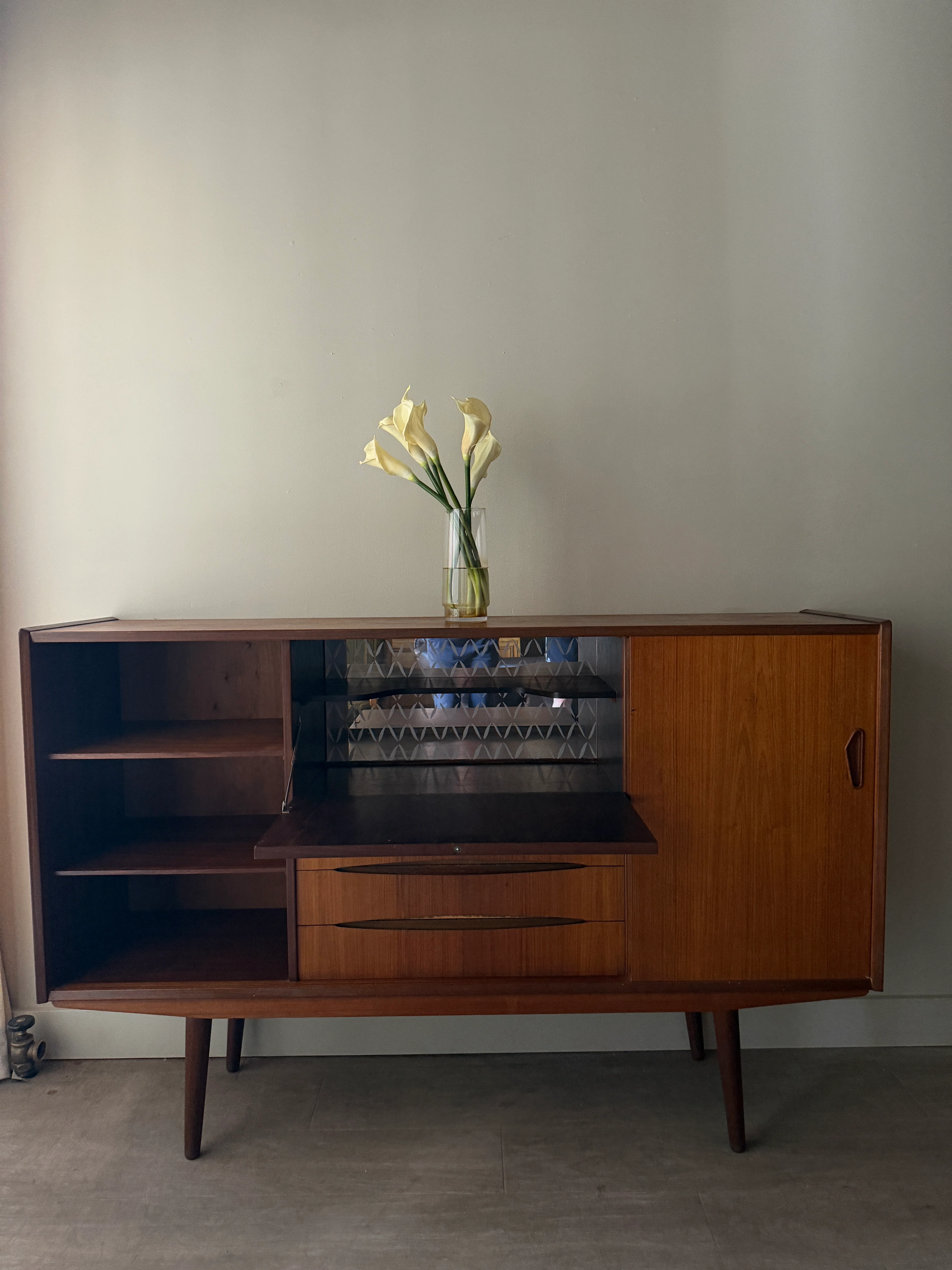 Danish teak sideboard with drop down bar - Image 5