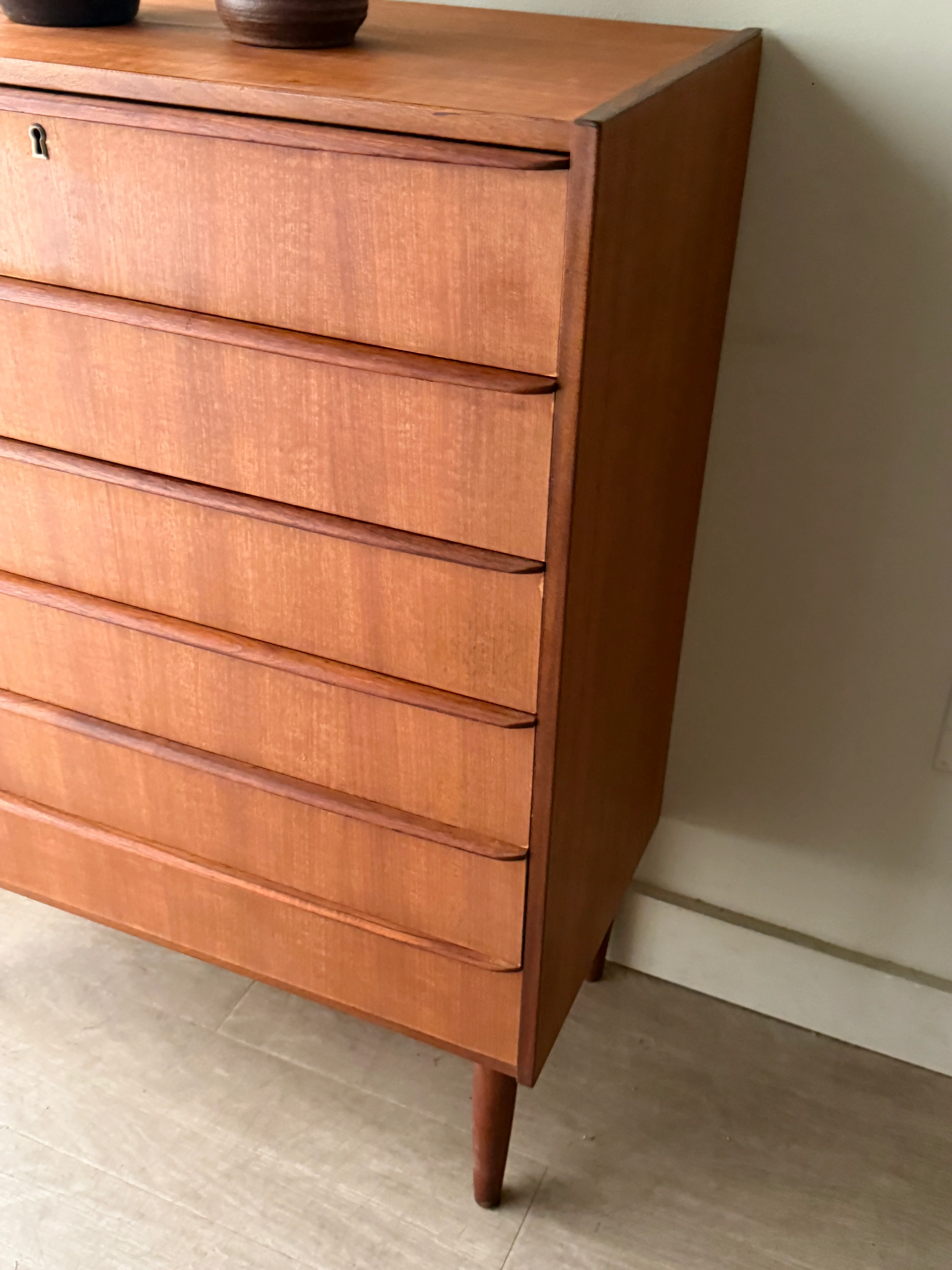 Danish teak tallboy dresser (left) - Image 5