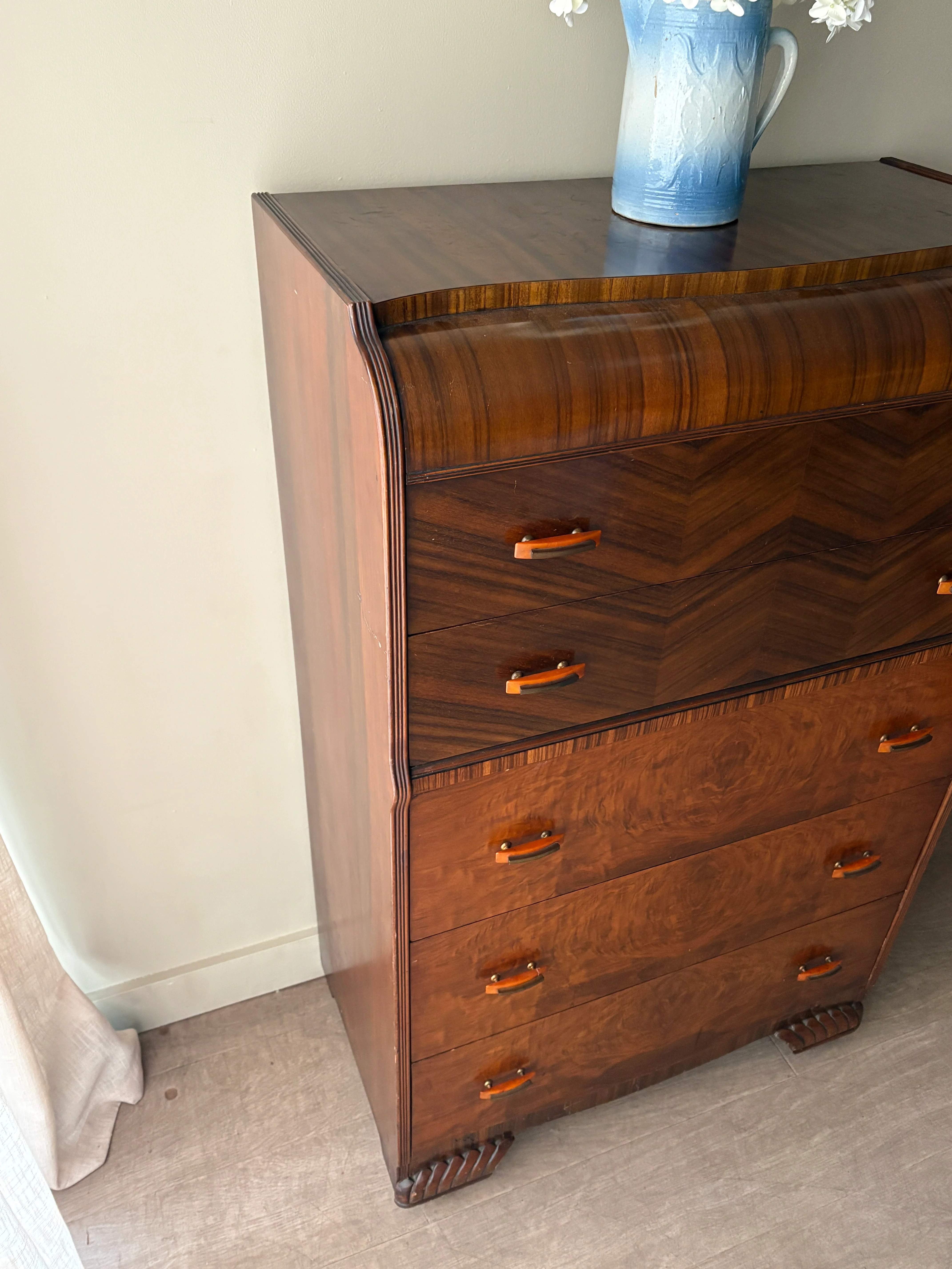 Deco walnut tallboy dresser - Image 2