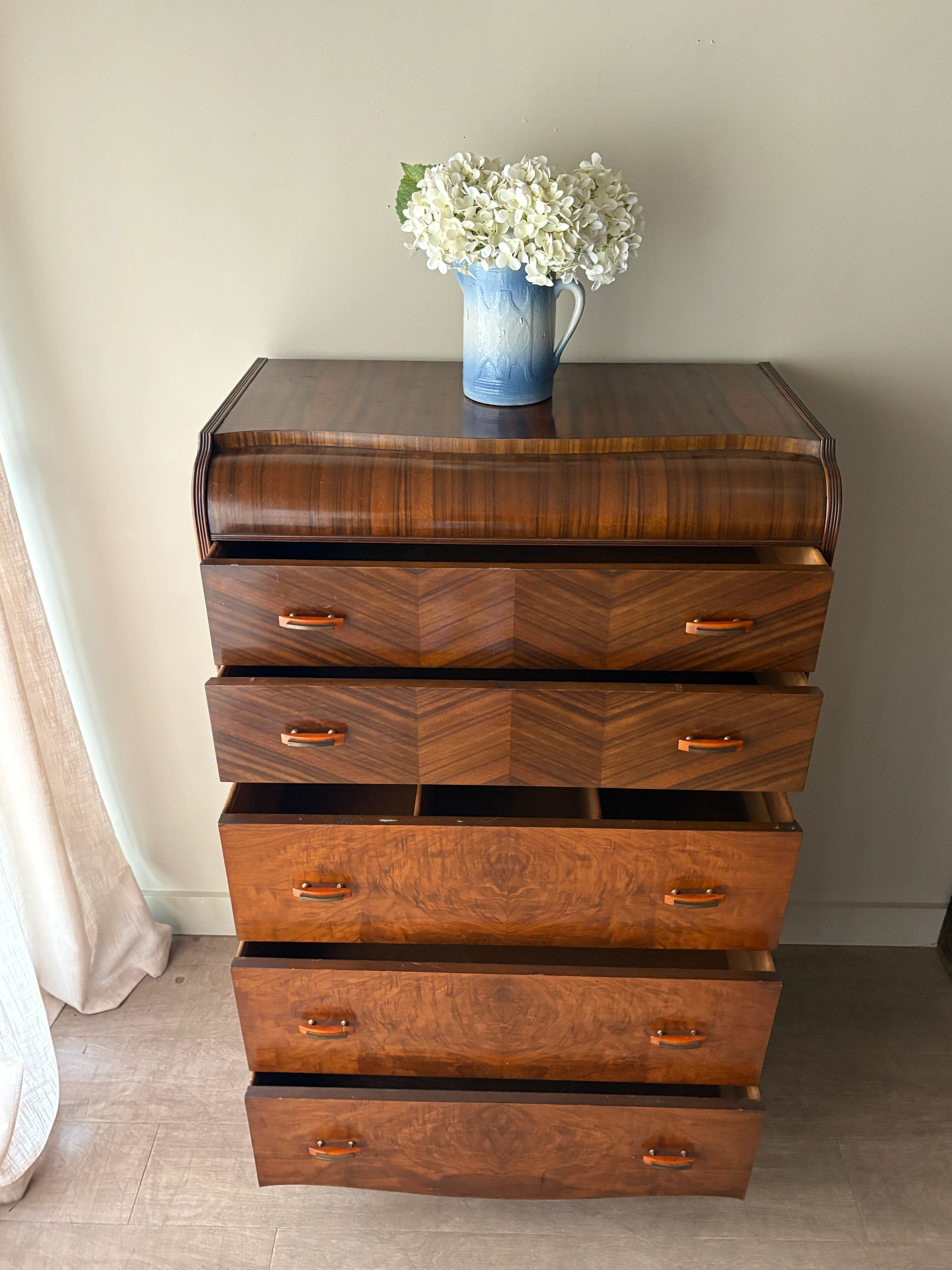 Deco walnut tallboy dresser - Image 4