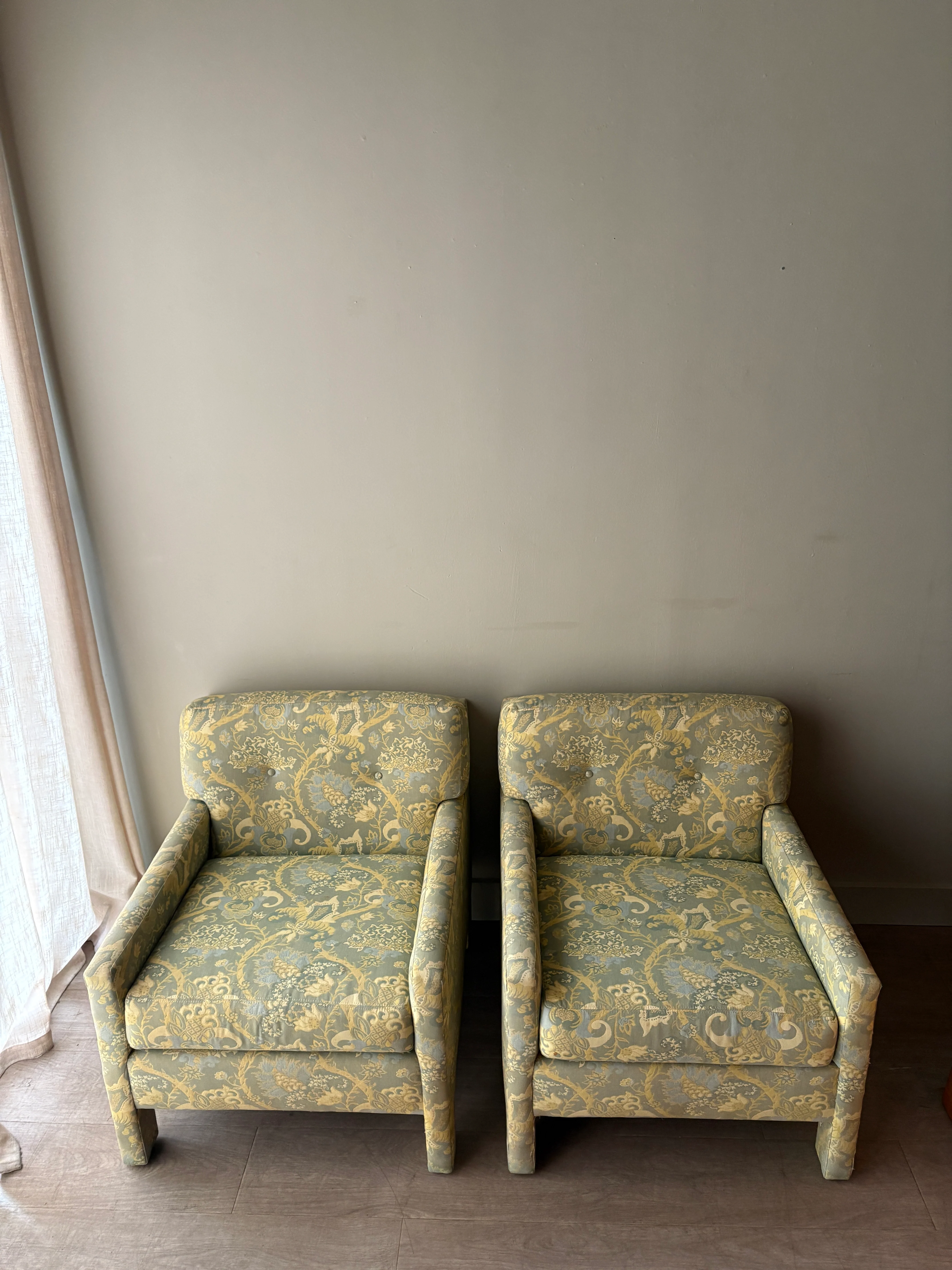 Directional green floral upholstered lounge chairs. Sold individually. - Image 2