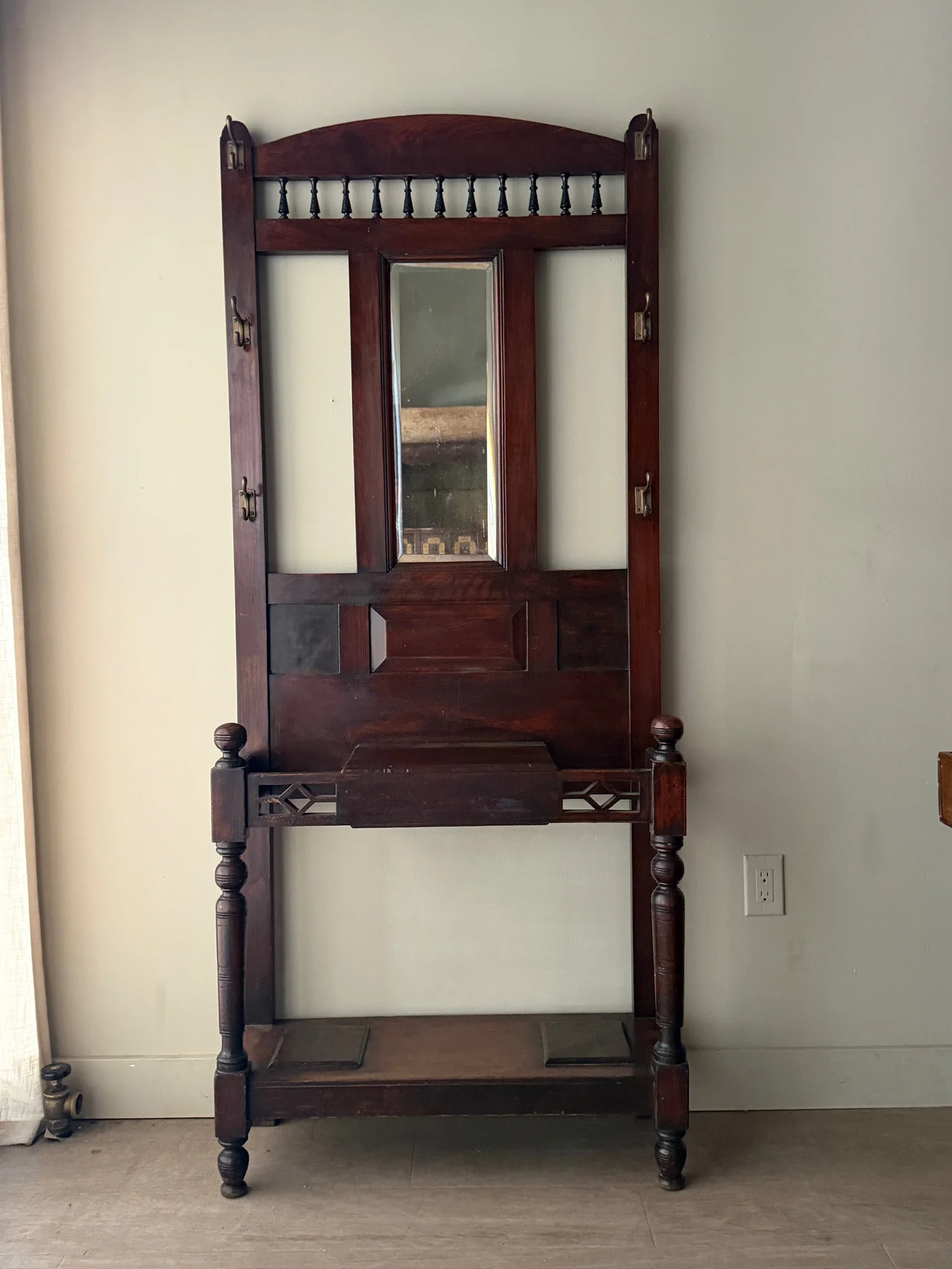 English early Victorian walnut hall tree