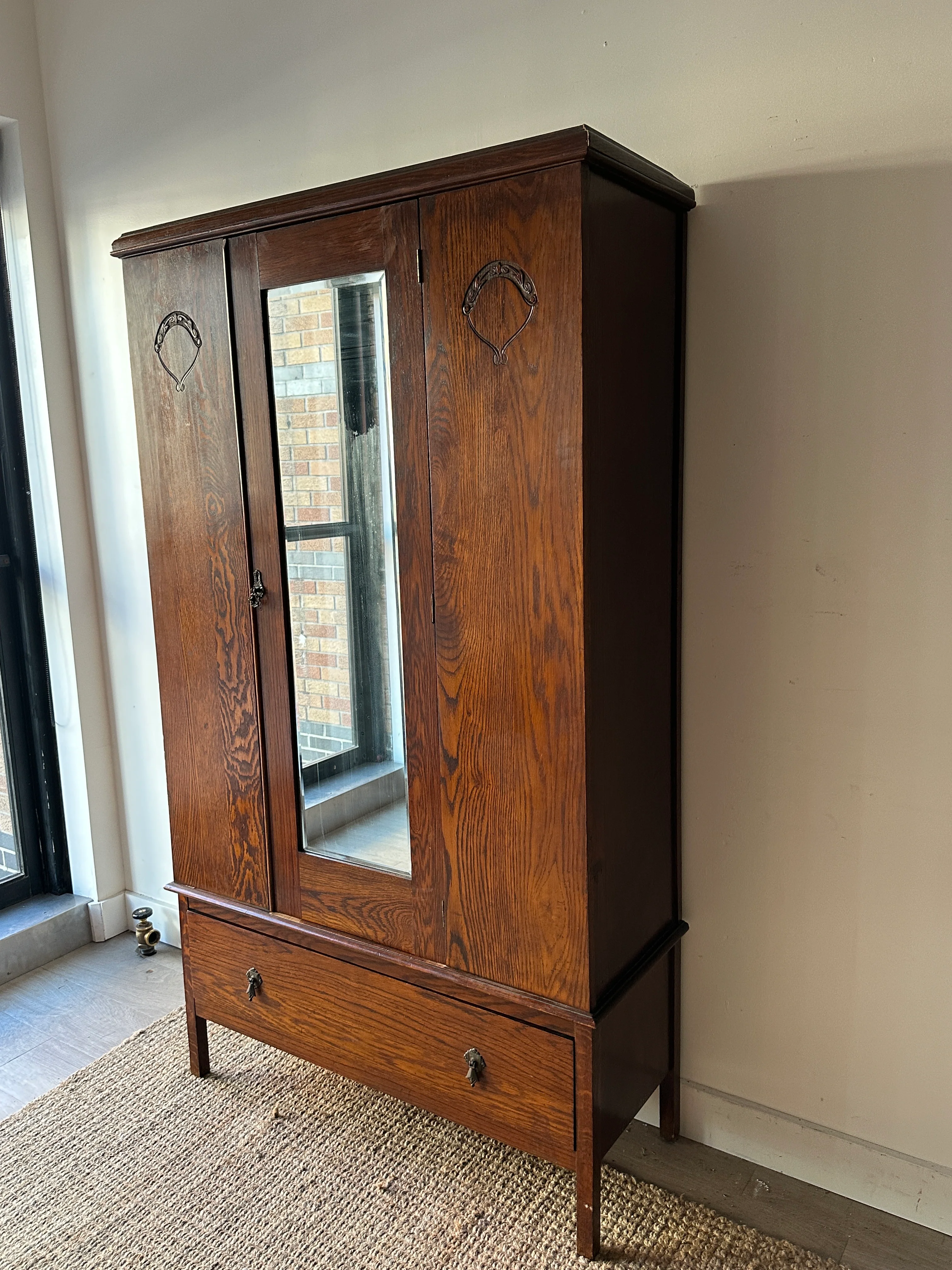 English Tiger oak armoire - Image 3