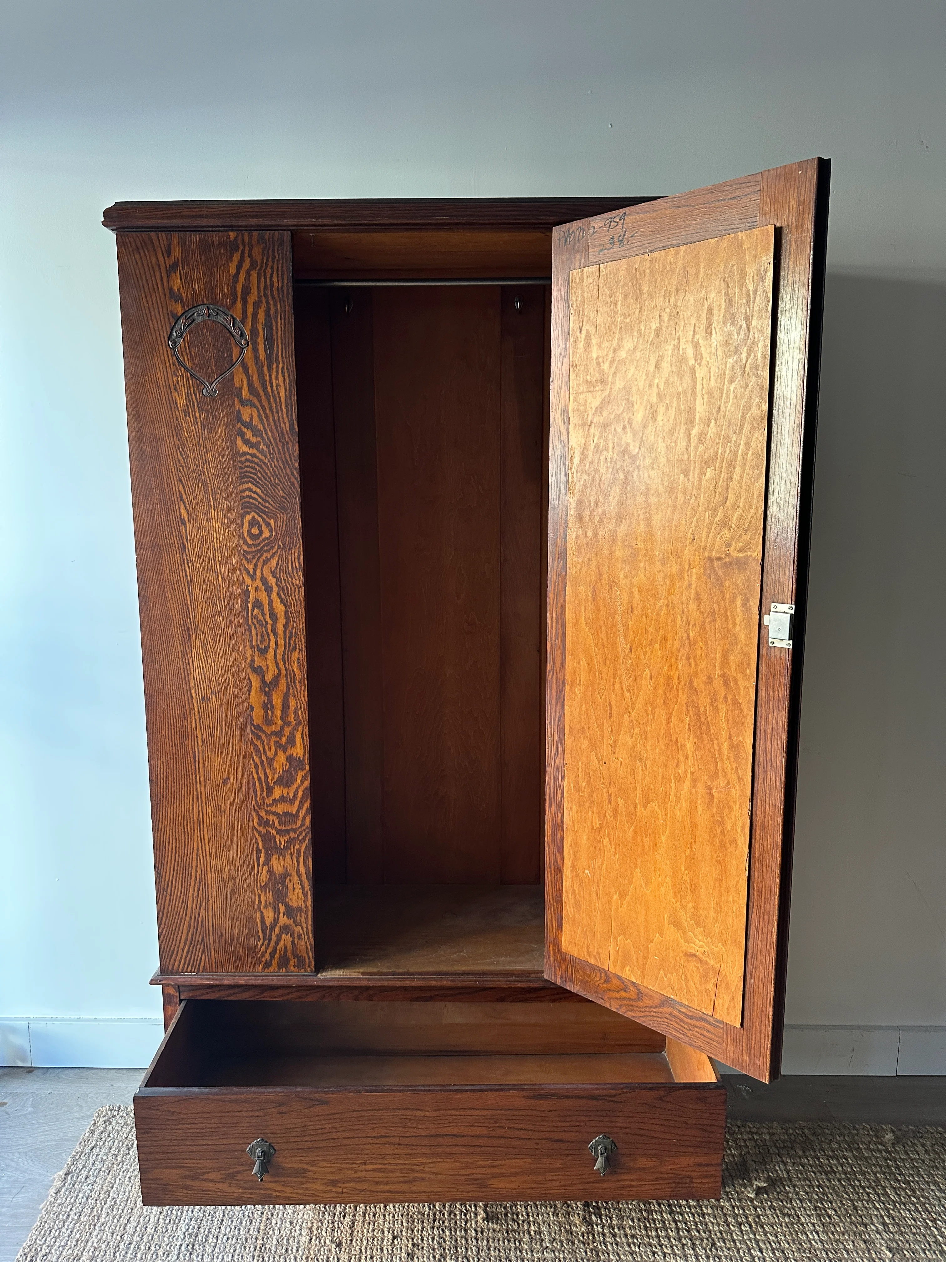 English Tiger oak armoire - Image 6