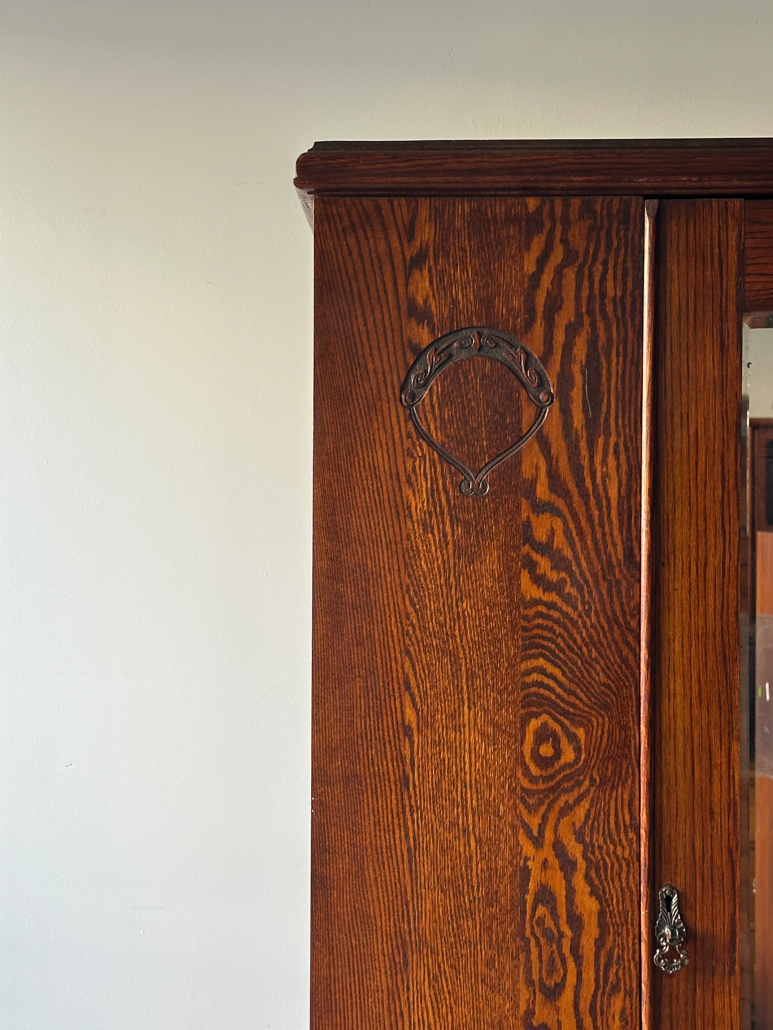 English Tiger oak armoire - Image 7