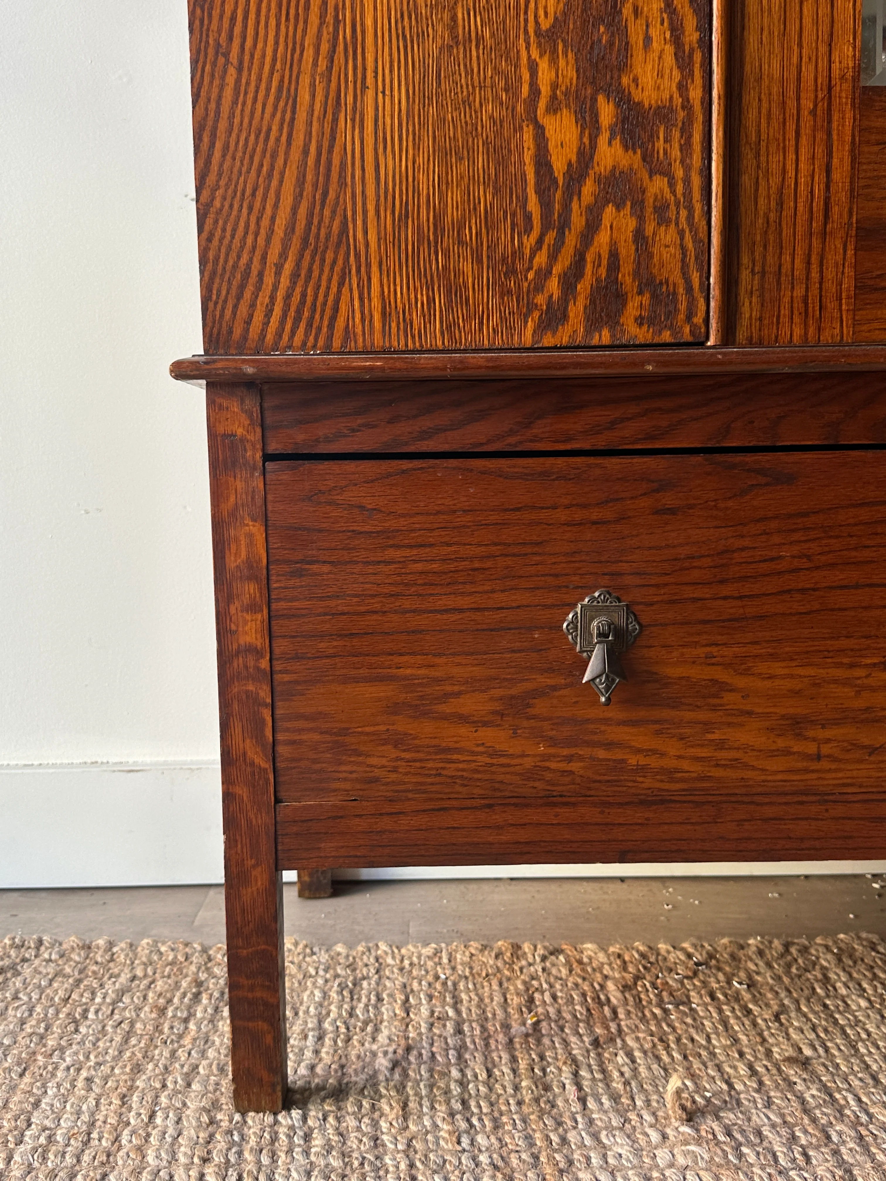 English Tiger oak armoire - Image 8