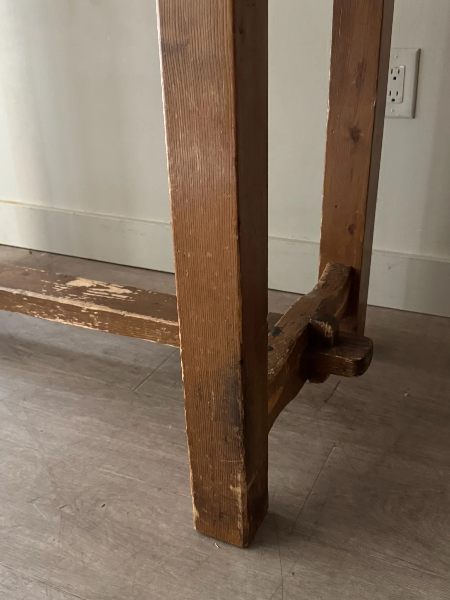 French pine trestle work table - Image 5