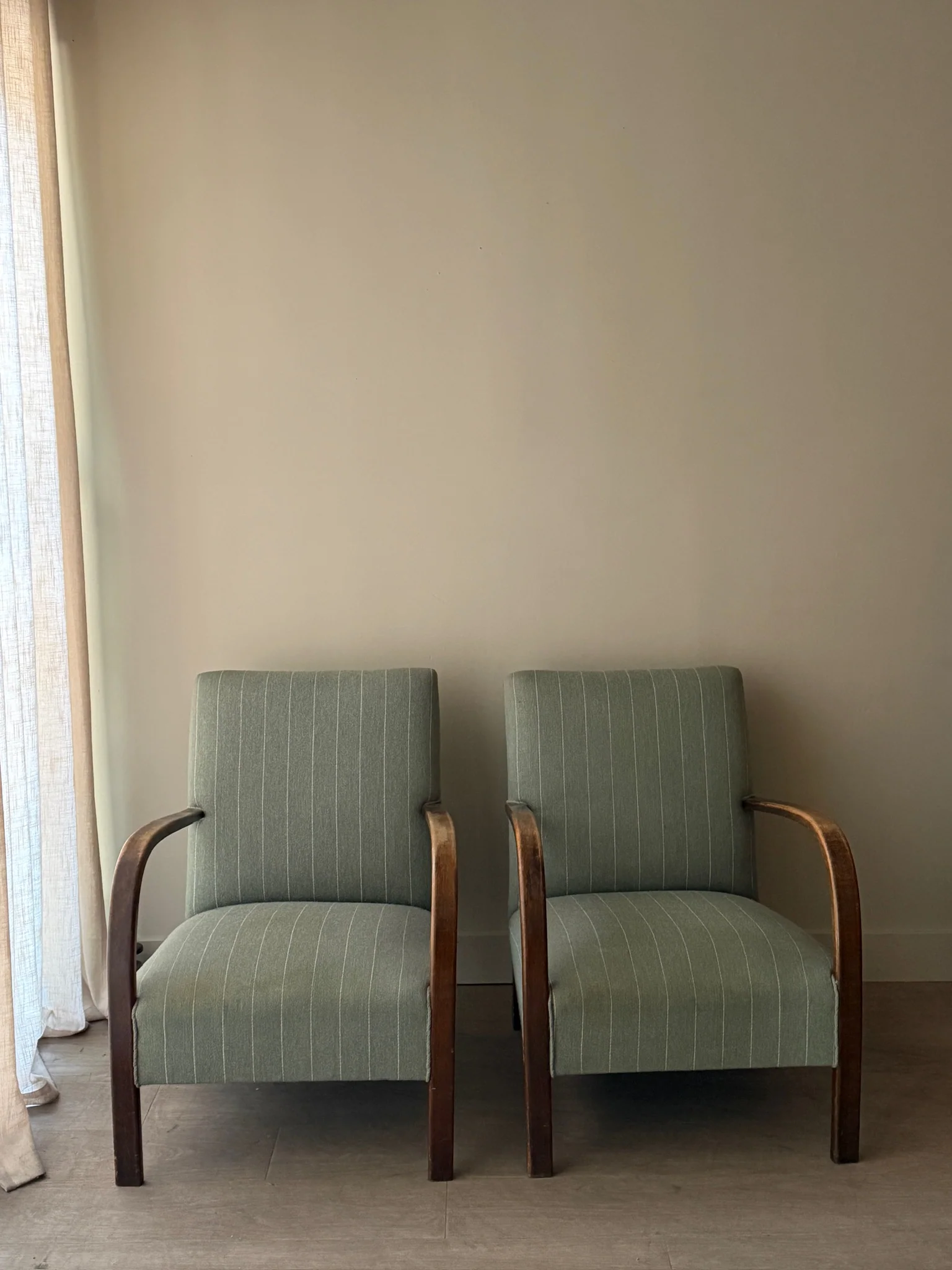 Fritz Hansen Danish Deco striped blue lounge chairs. Sold individually.