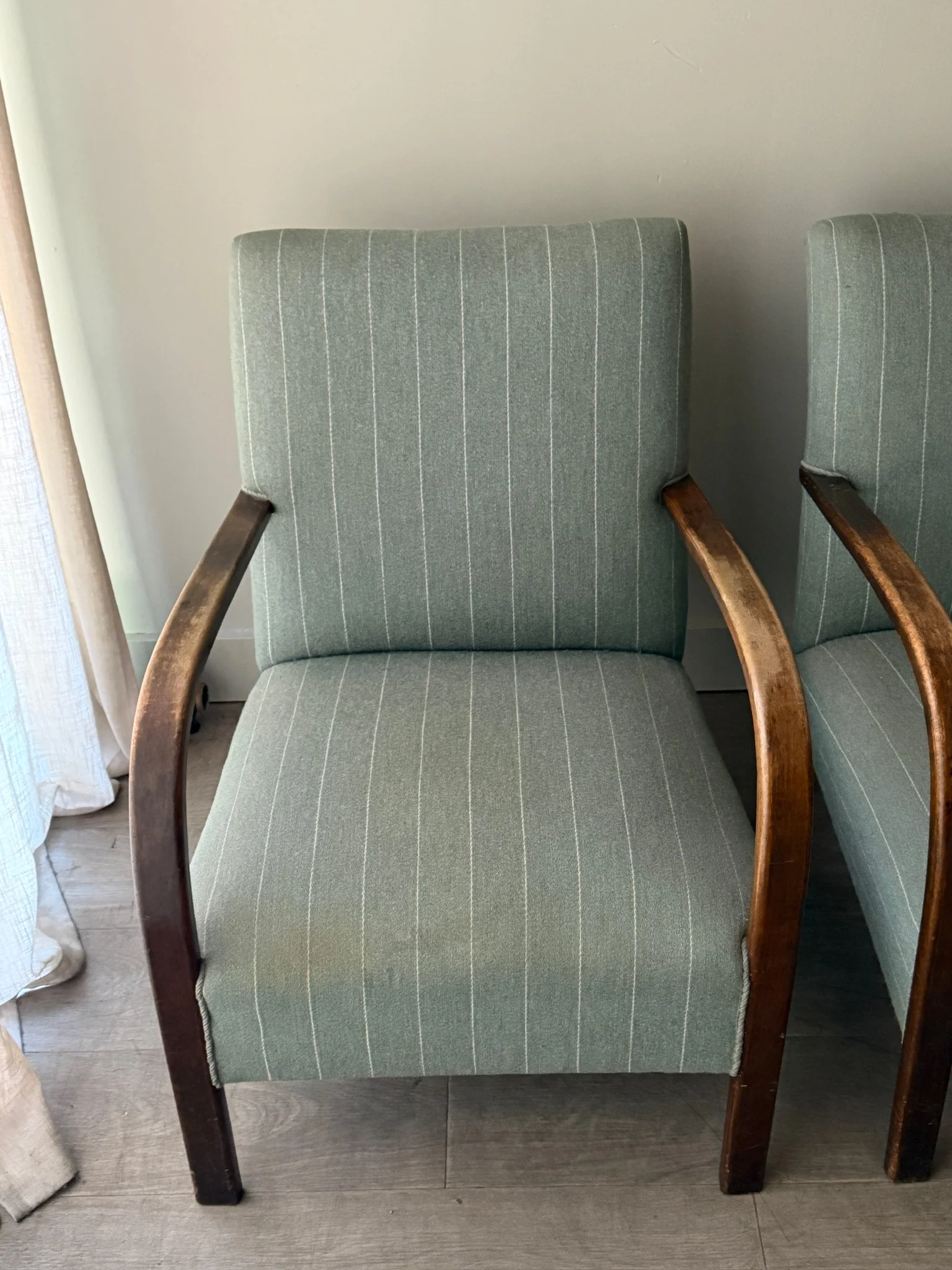 Fritz Hansen Danish Deco striped blue lounge chairs. Sold individually. - Image 2