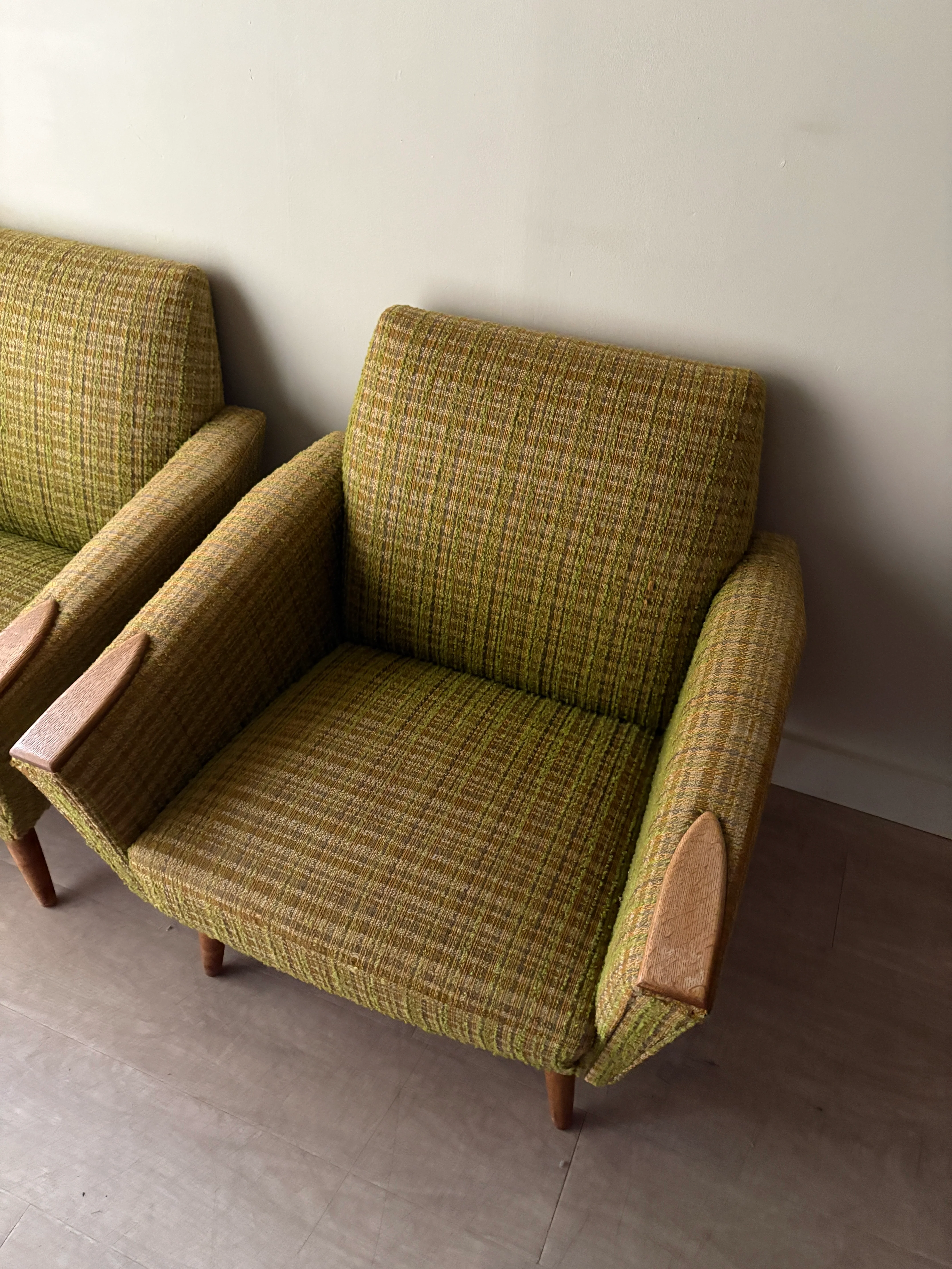 Green plaid Danish lounge chairs. Sold individually. - Image 3