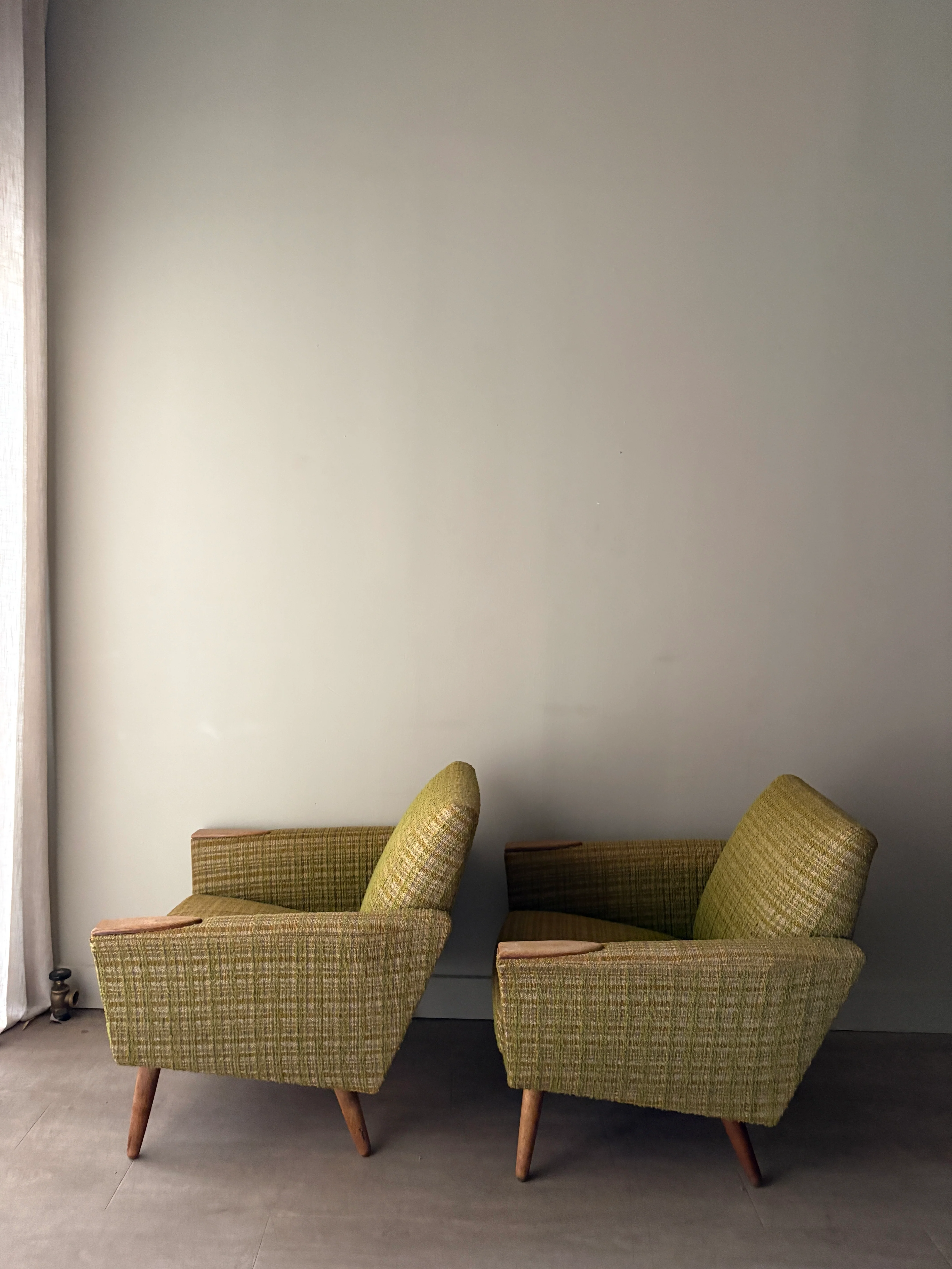 Green plaid Danish lounge chairs. Sold individually. - Image 5