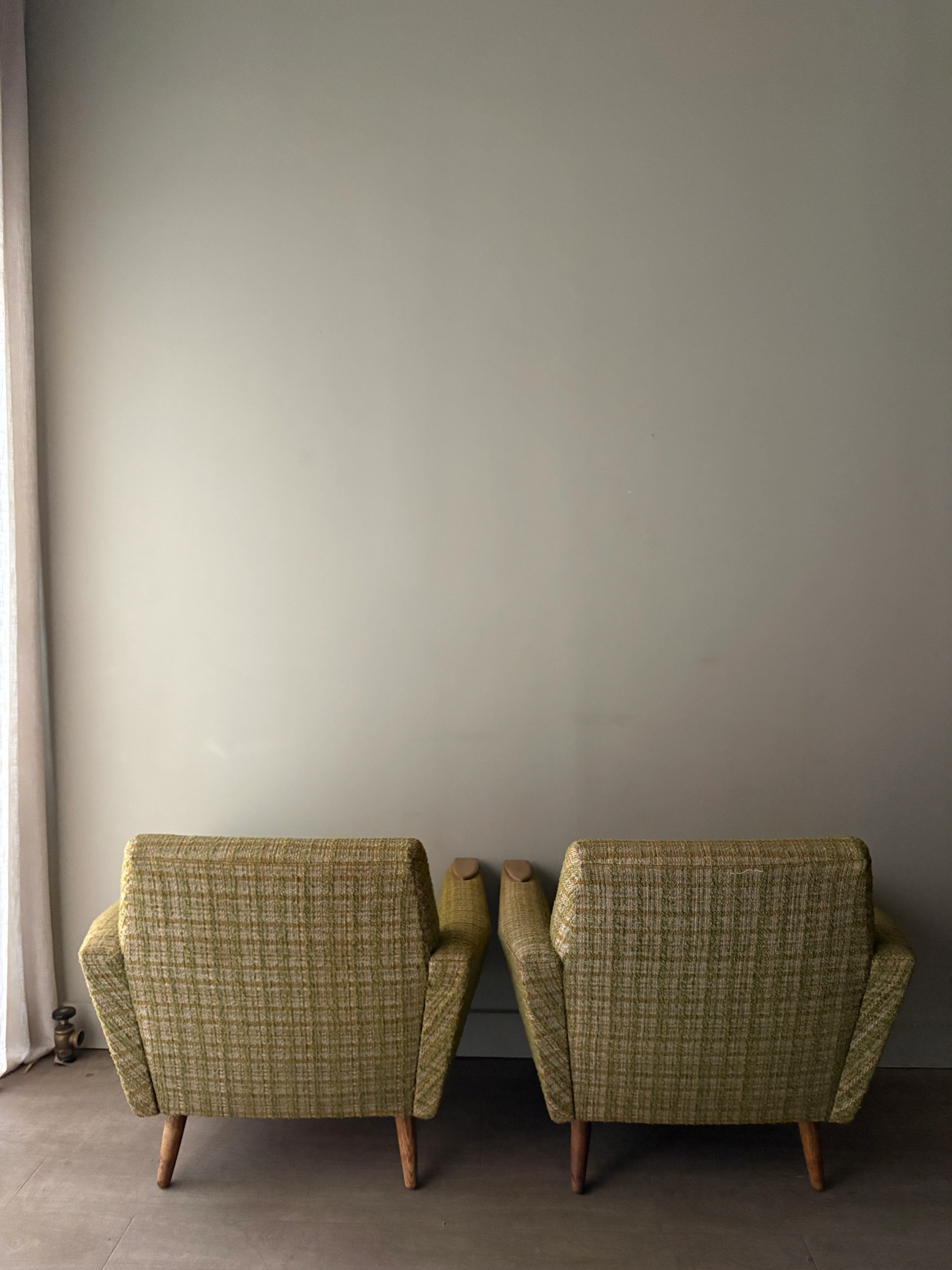 Green plaid Danish lounge chairs. Sold individually. - Image 6
