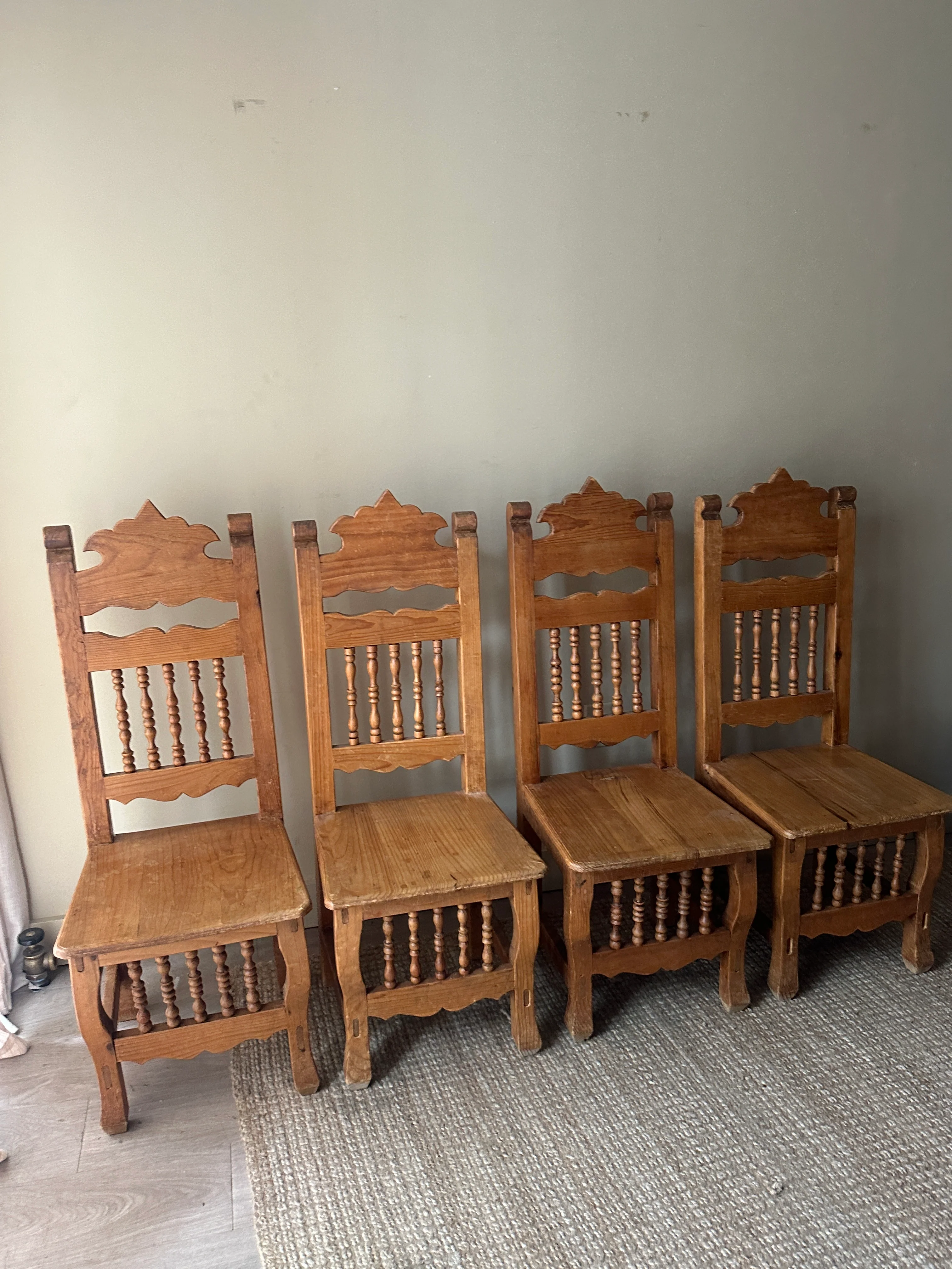 Hand carved pine dining chairs. (Sets of 2). - Image 2